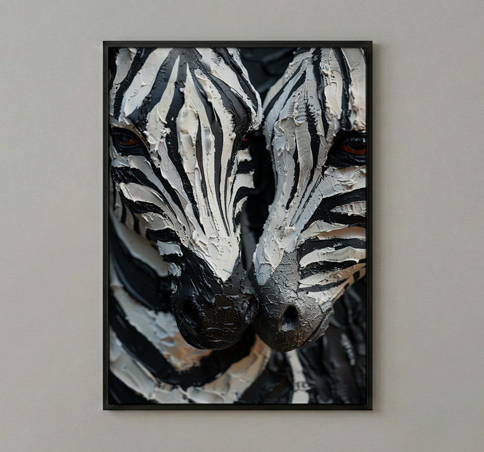Zebra Print Art, Black and White Heart, Modern Safari Decor, Impasto Oil Painting, Animal Pattern, Baby Shower Gift, Abstract