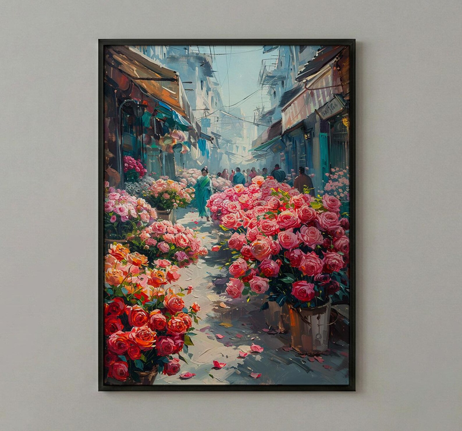 Dhaka Flower Market Art, Bangladesh Floral Decor - Red Lotus Print — view 2