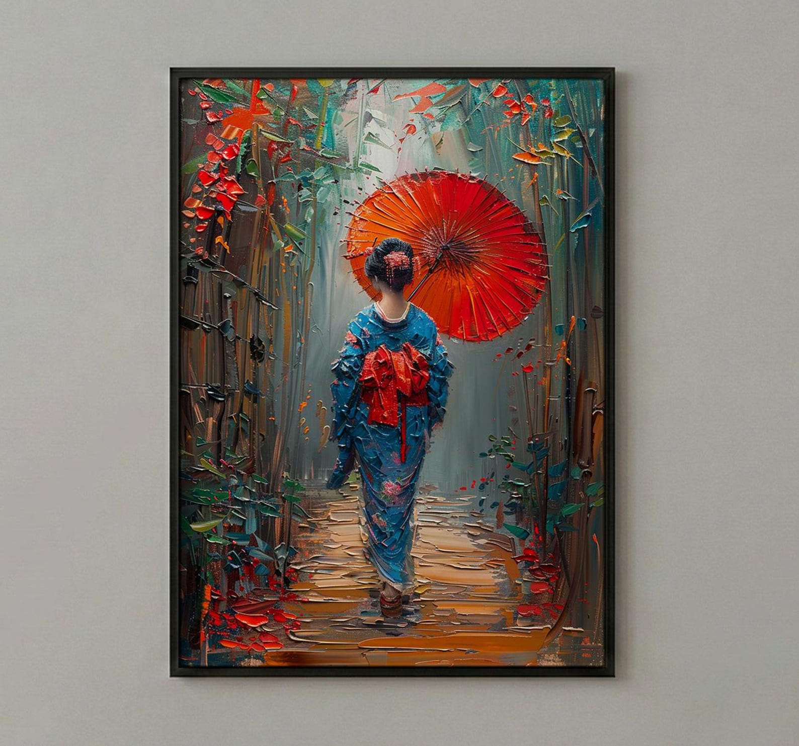 Kyoto Geisha Poster, Red Umbrella Decor - Japan Street Art — view 2