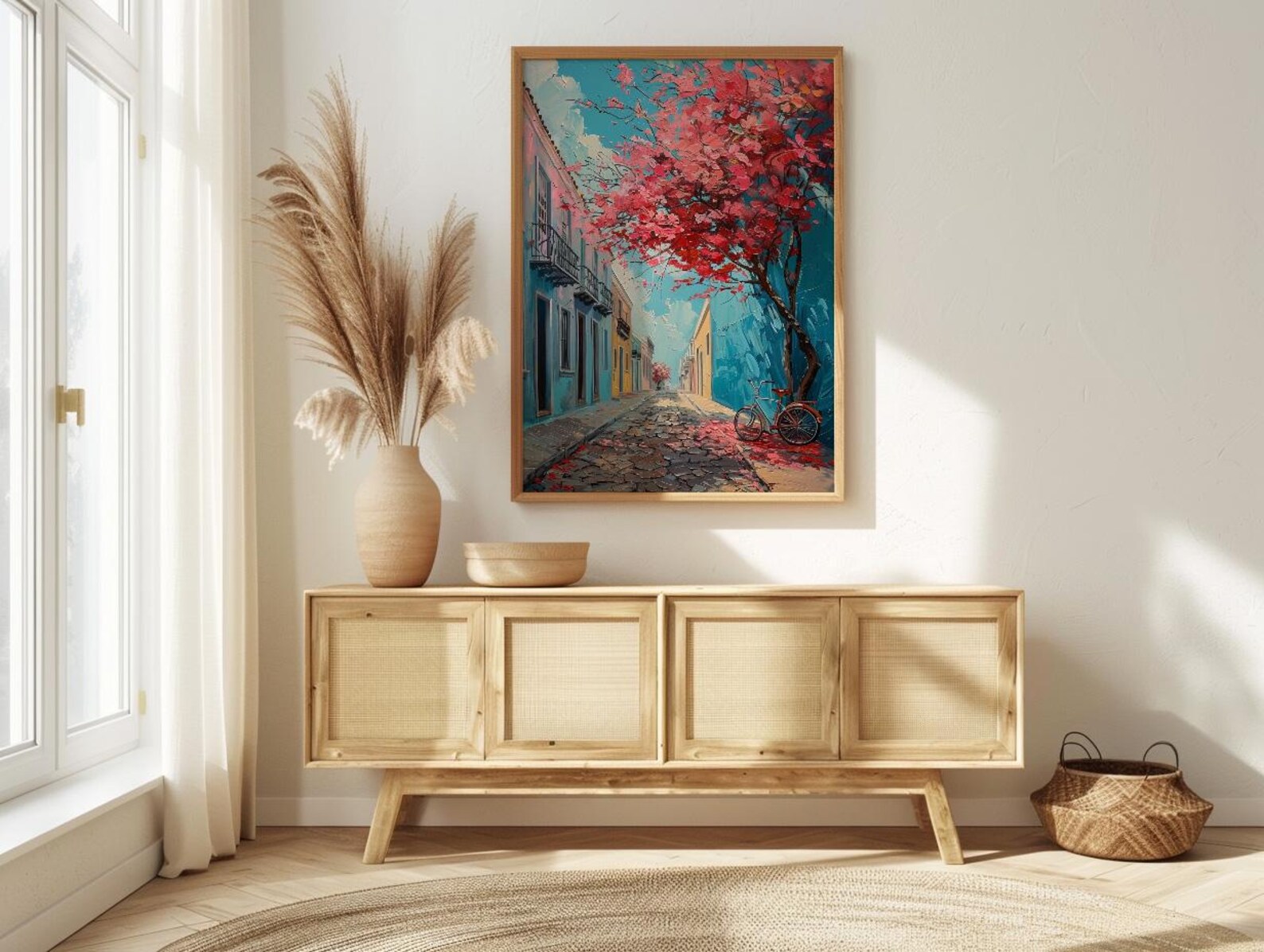 San Juan Art Print, Flamboyant Tree Decor - Blue Cobblestone Art — view 3