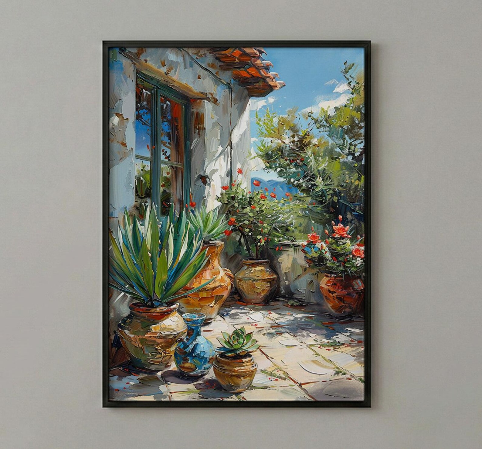 Terracotta Agave Pot Poster, Desert Boho Plant Home Decor - Green Succulent Summer Patio — view 2