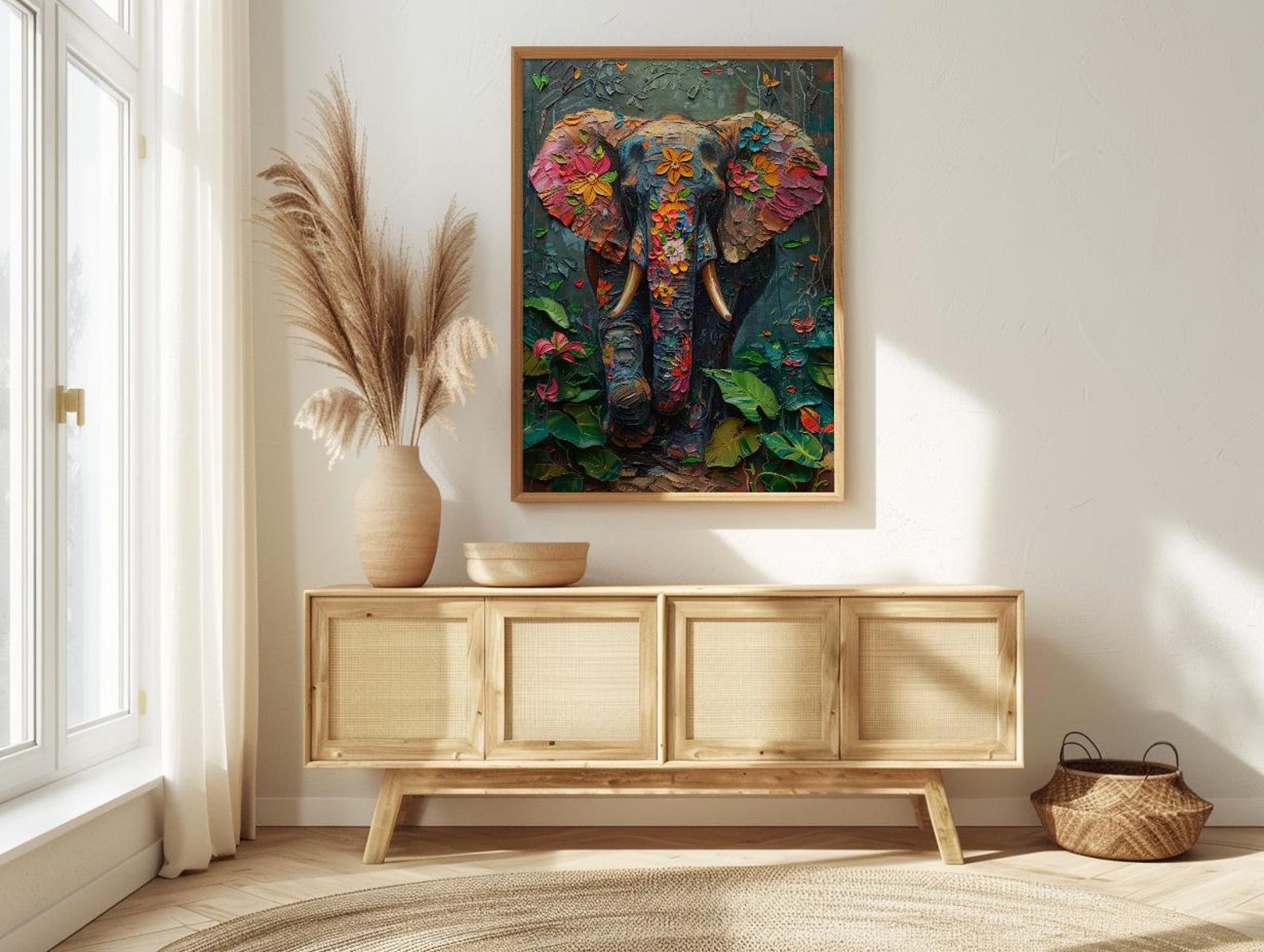 Indian Elephant Art Print, Tropical Spring Jungle Decor - Housewarming Gift — view 4