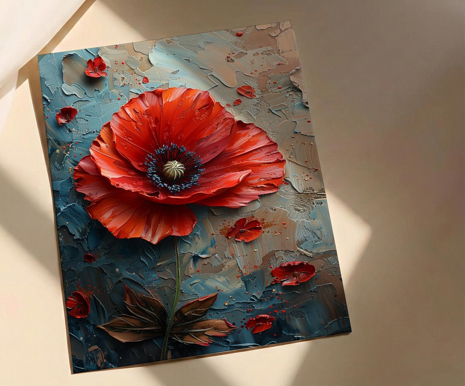 Red Poppy Macro Art Print, Floral Patriotic Decor - Texture Botanical Poster — view 2