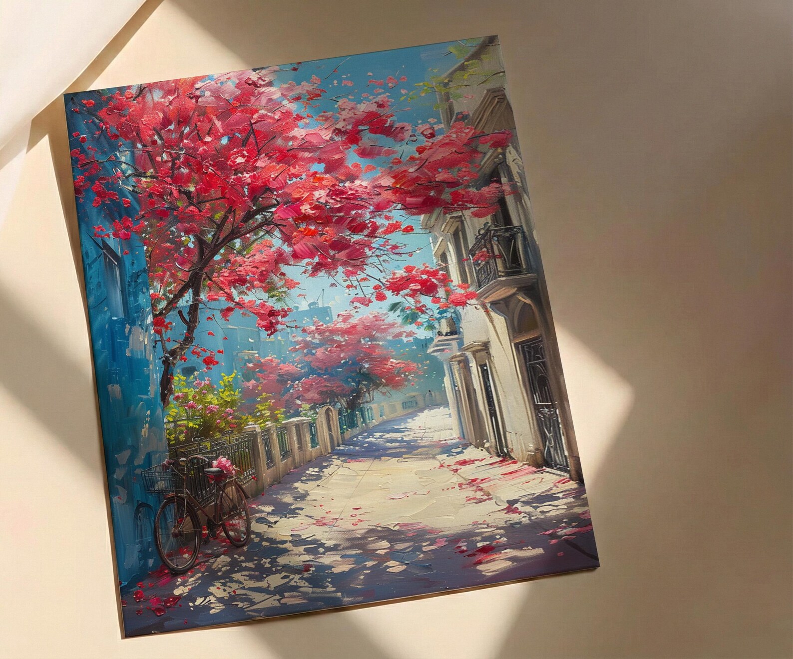 Cairo Flamboyant Tree Poster, Egypt Floral Street Art - Textured Impasto Oil Painting — view 2