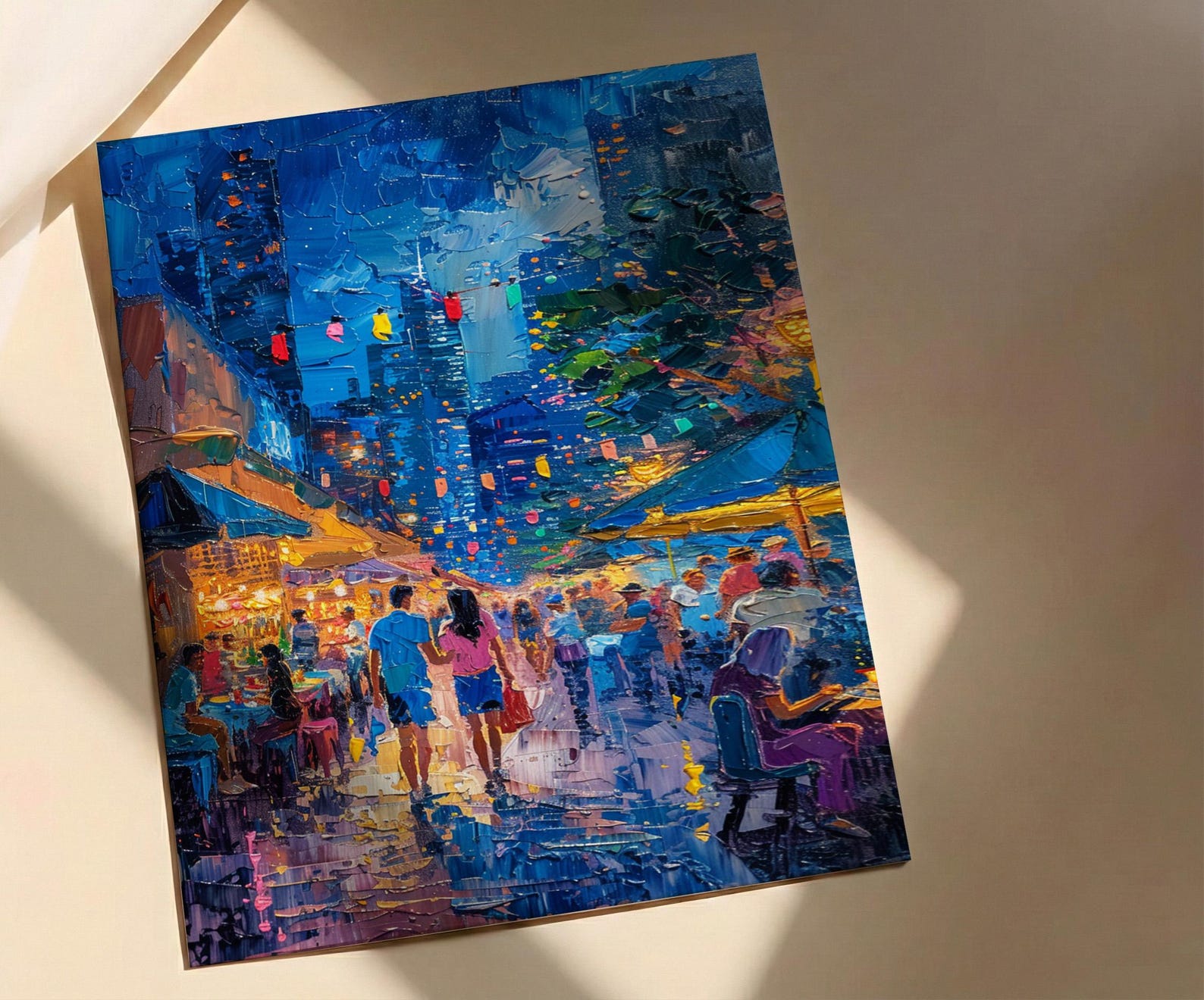 Brisbane Night Market Art Print, Fairy Light Home Decor - Summer City Evening Town Beauty — view 3