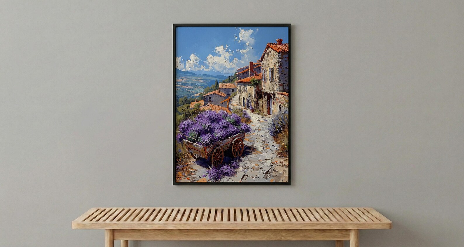 Provence Lavender Wall Art, Rustic Wood Cart Spring Poster - Textured Impasto Oil Painting — view 3