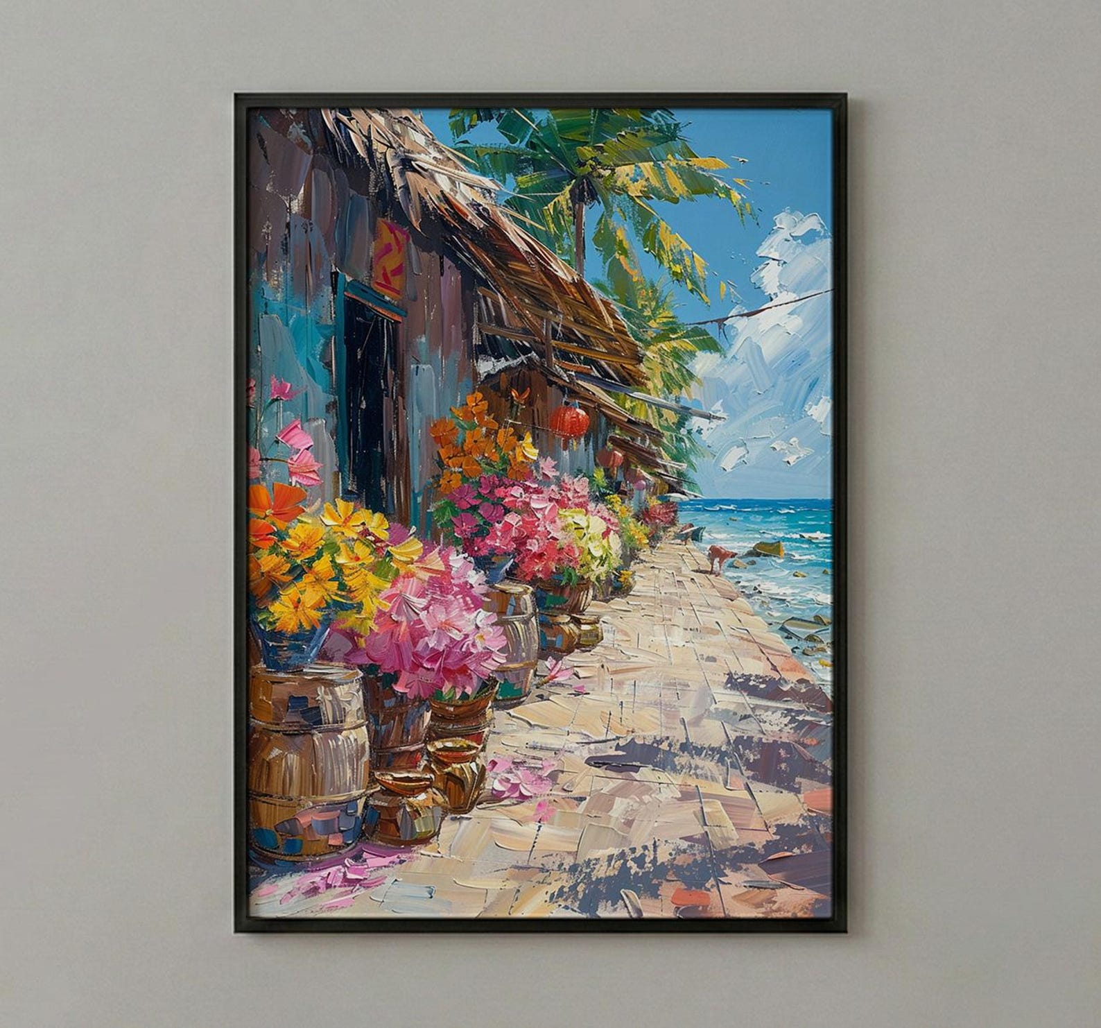 Tonga Tapa Market Town Poster, Polynesian Cloth Home Decor - Warm Cultural Town Summer Getaway — view 2