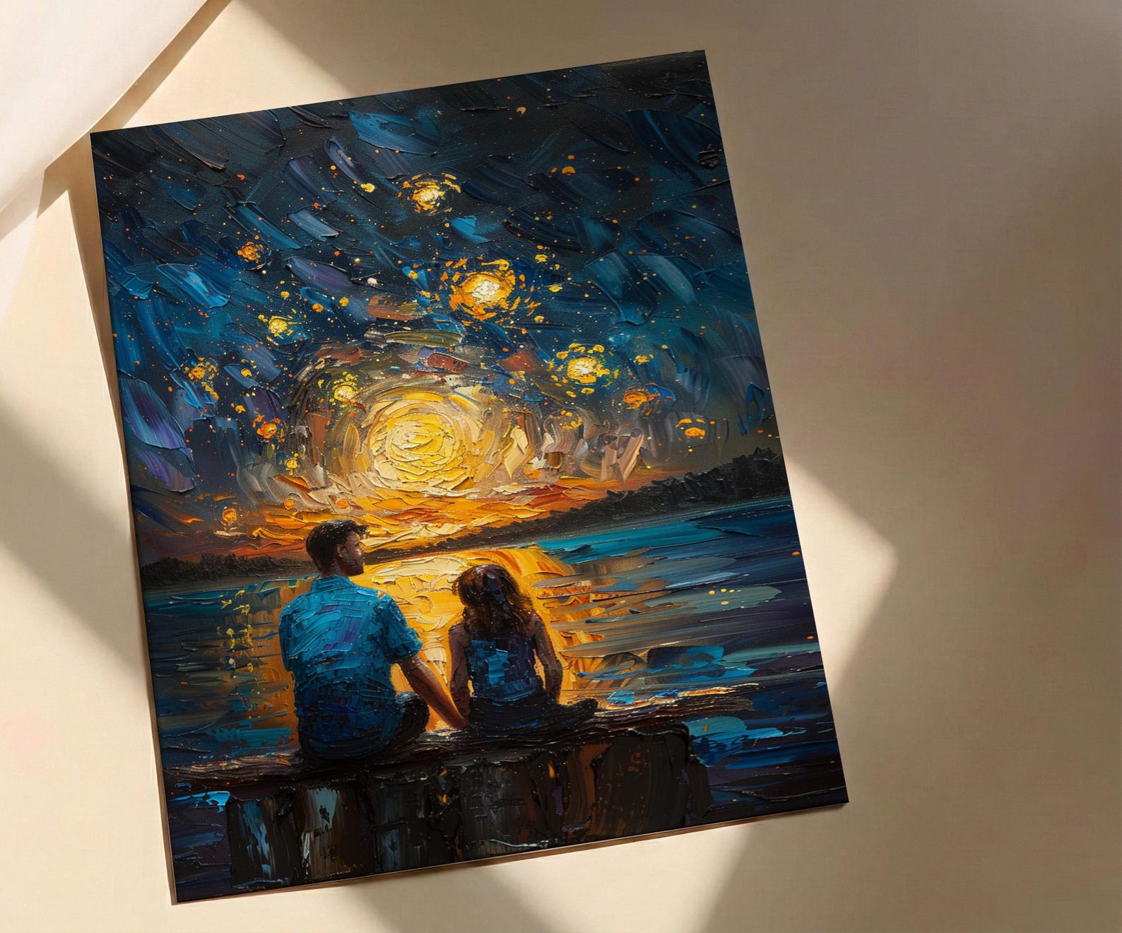 Watching Stars Wall Art, Father And Daughter Decor - Night Sky Landscape Print — view 2