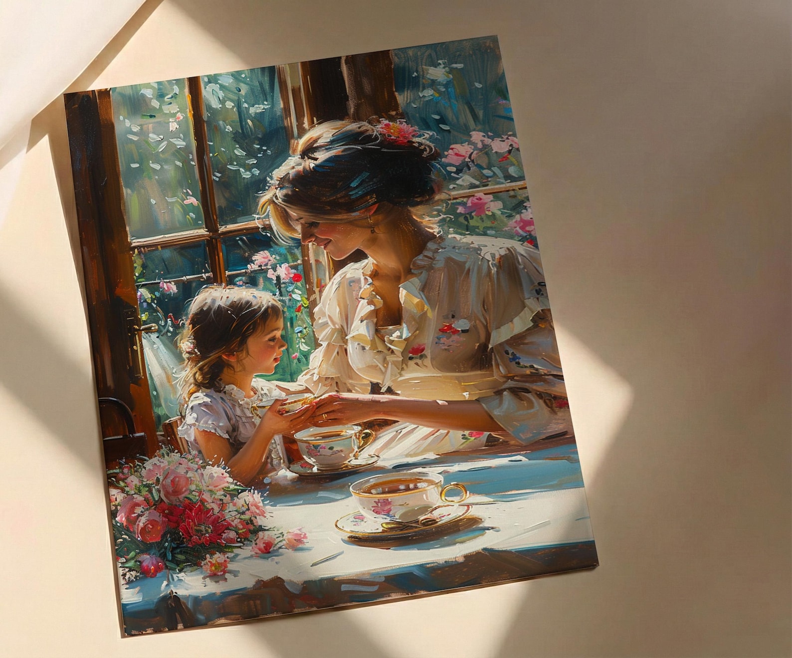 English Tearoom Wall Decor, Grandmother Art - Thick Oil Painting Style — view 2