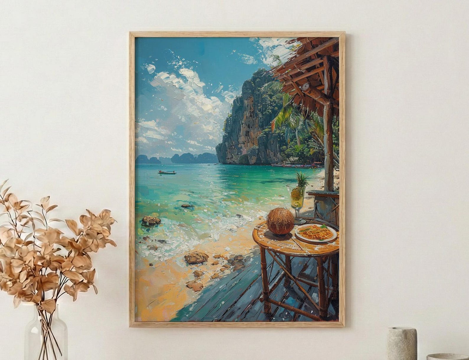 Thailand Window Wall Art, Beach Pad Thai Decor - Ocean Longtail Boat
