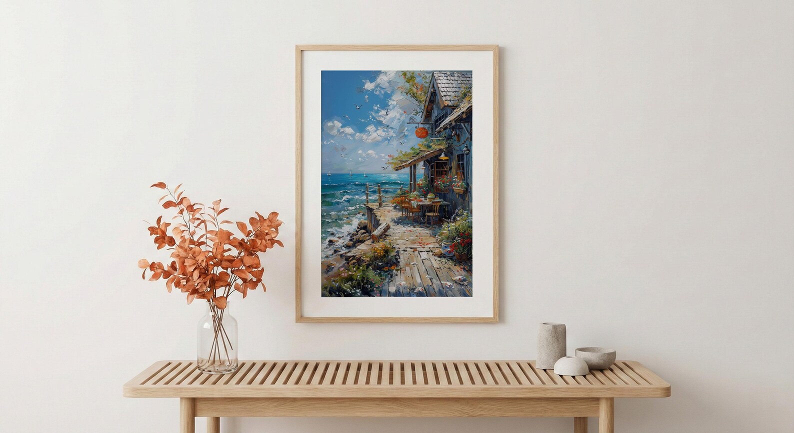 Maine Lobster Roll Art Print, Coastal Seafood Travel Decor - Rustic Wooden Shack Summer View — view 5