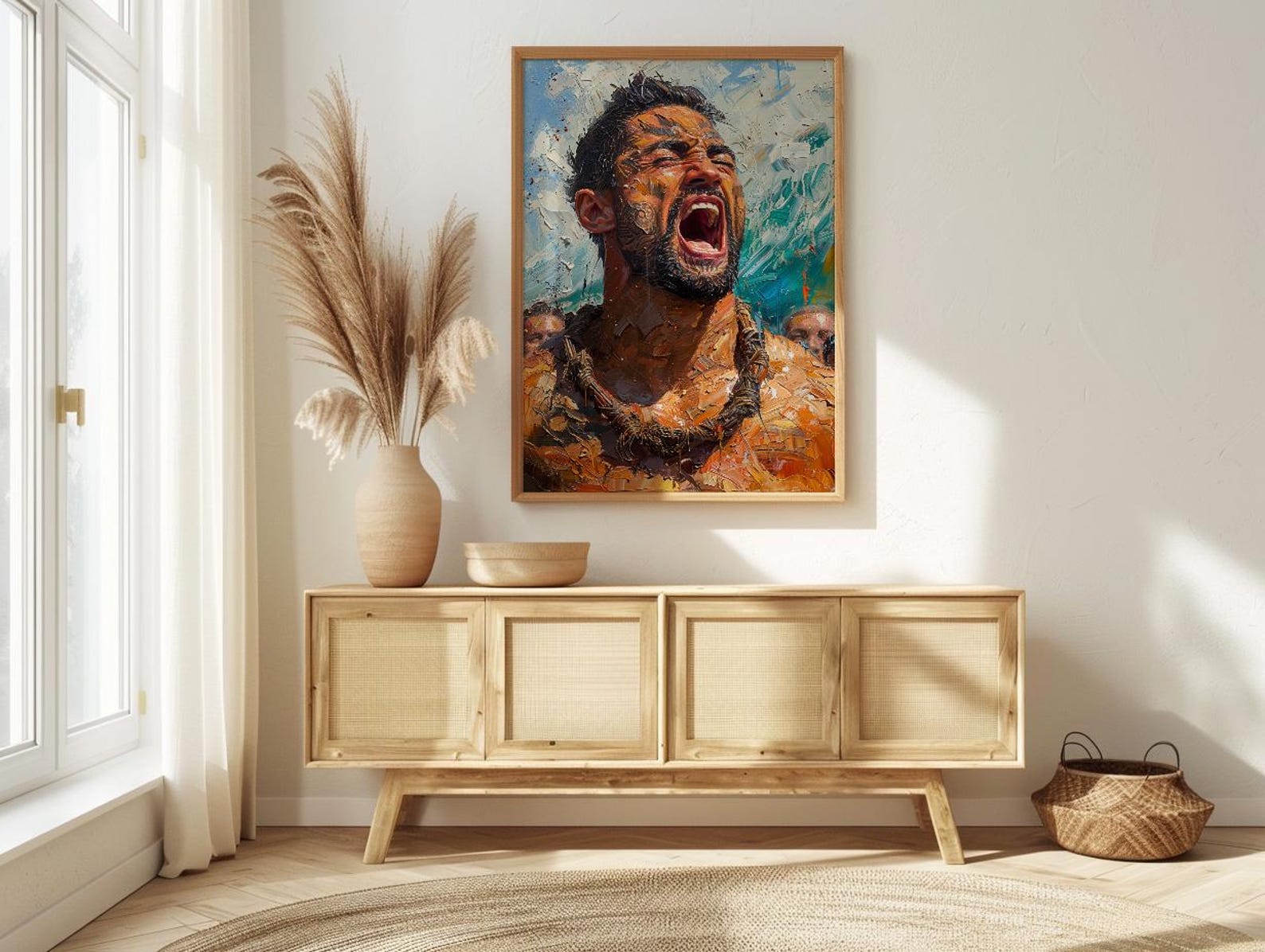 Maori Haka Dance Wall Art, New Zealand Home Decor - Traditional Warrior Event Summer Setting — view 4