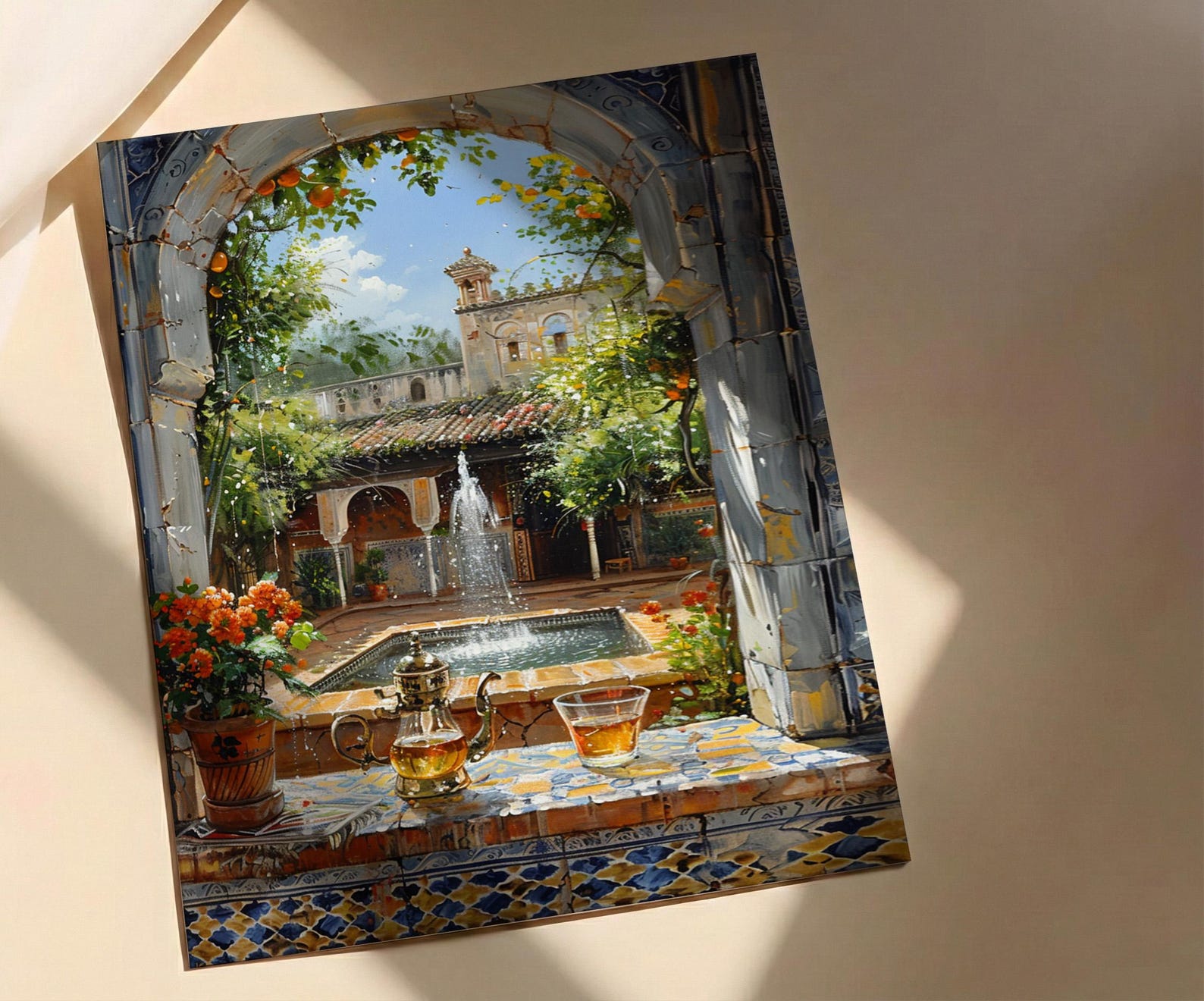 Morocco Riad Window Poster, Courtyard Decor - Mint Tea Boho Art — view 2