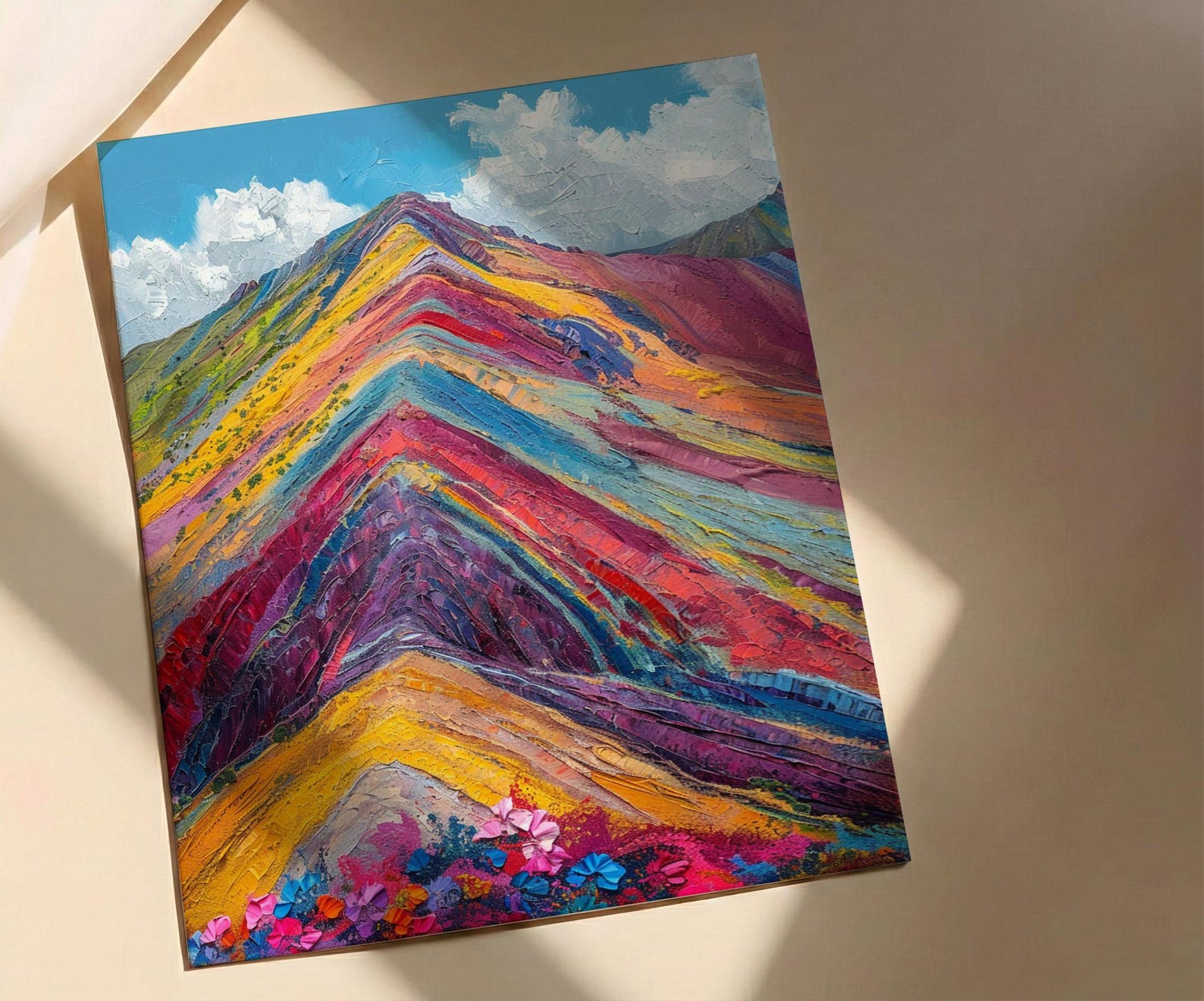 Rainbow Mountain Peru Wall Art, Colorful Nature Decor - Striking Mineral Stripe Summer Sky — view 3