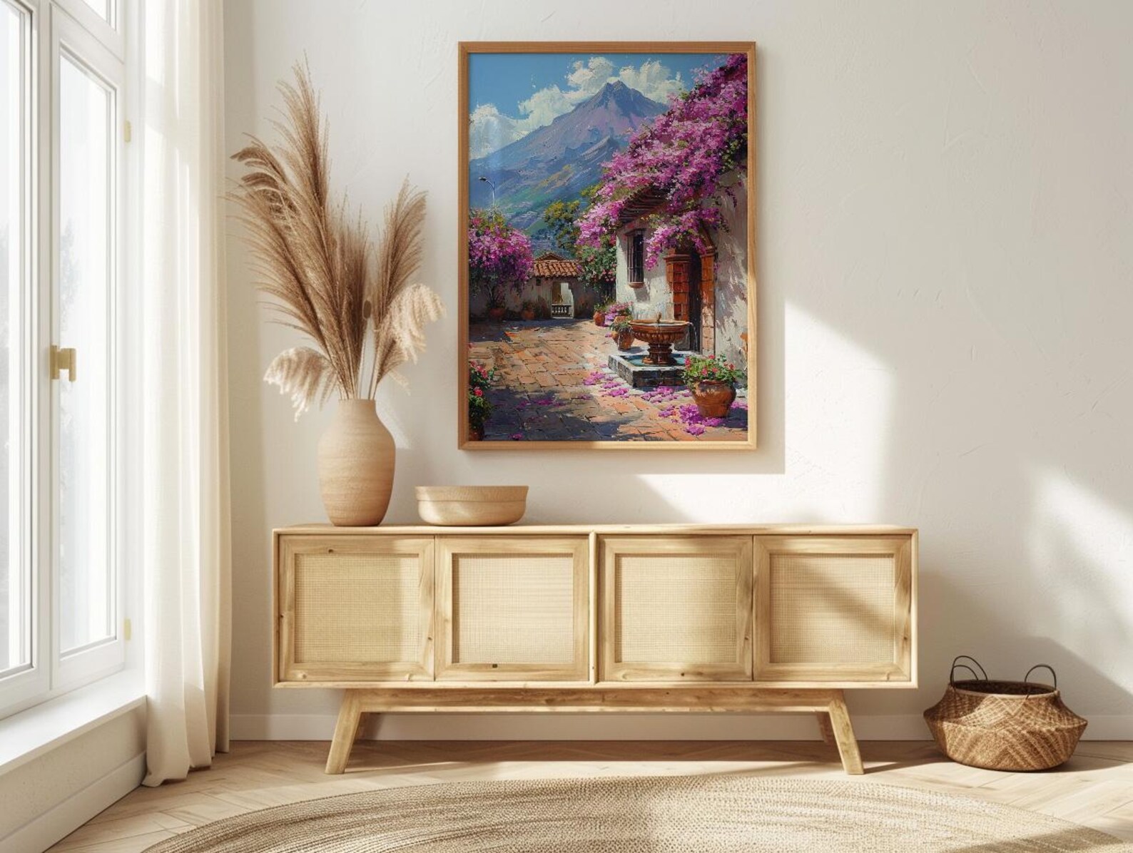 Antigua Art Print, Guatemala Spring Wall Decor - Bougainvillea Volcano — view 4