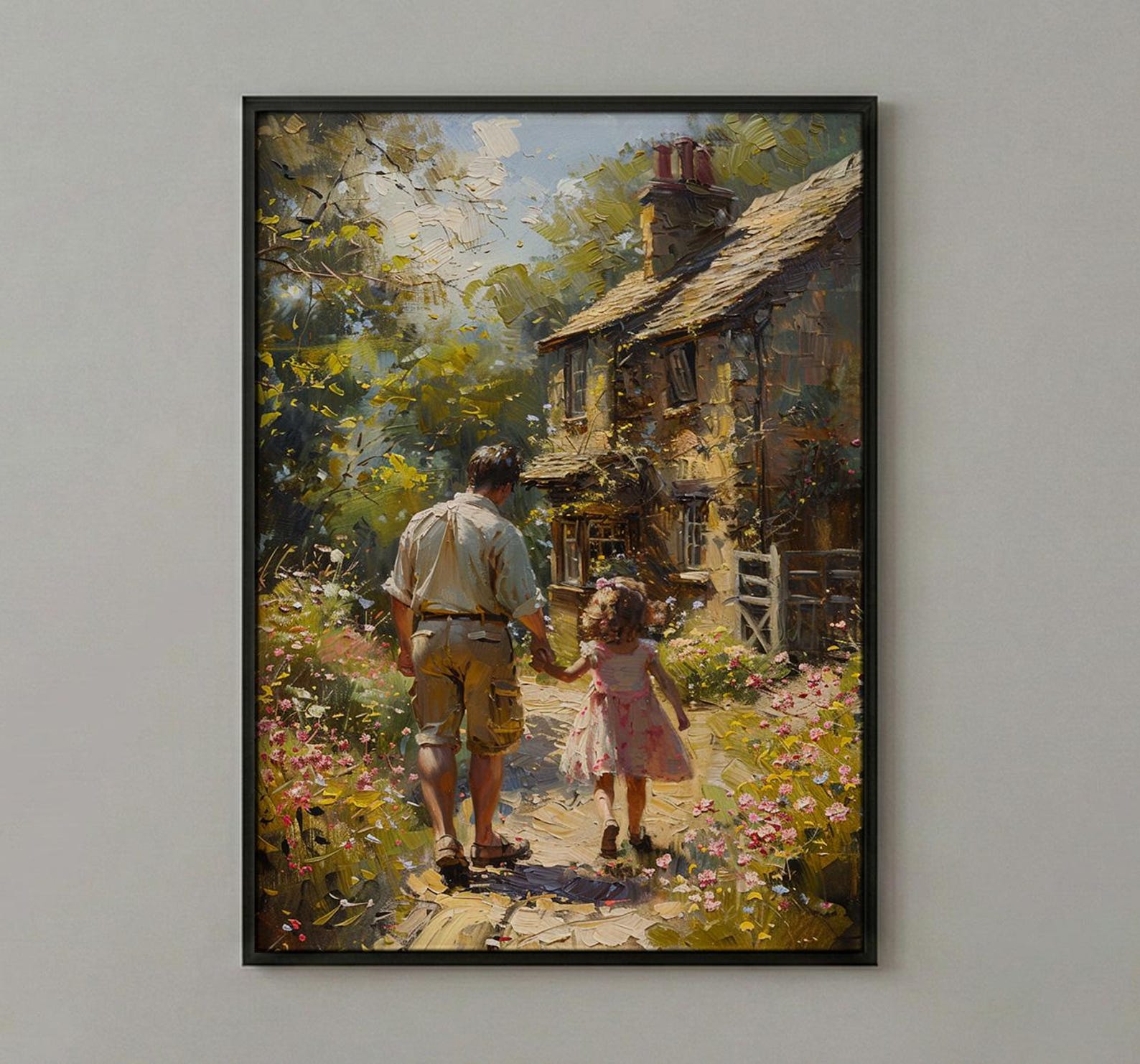 English Countryside Art Print, Father And Child Poster - Cozy Country Decor — view 2