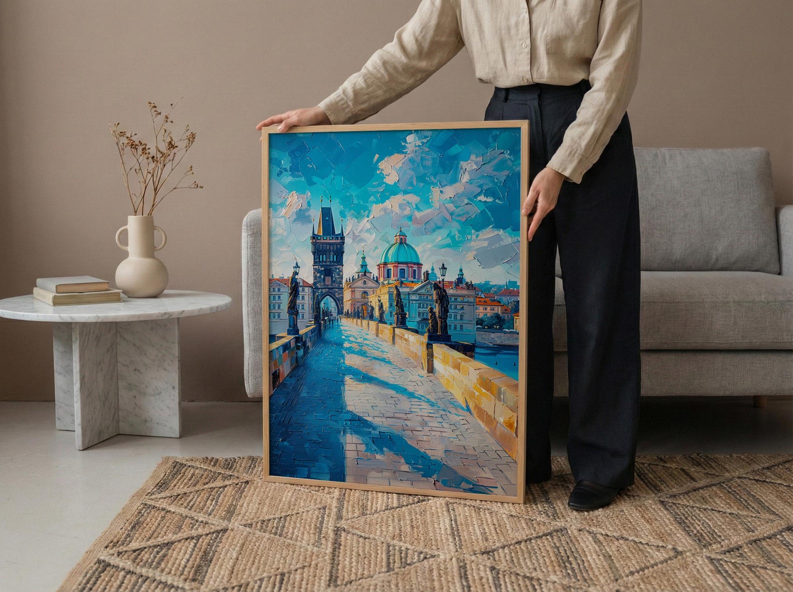 Prague Bridge Art Print, Czech Republic Decor - Historic Statue — view 6