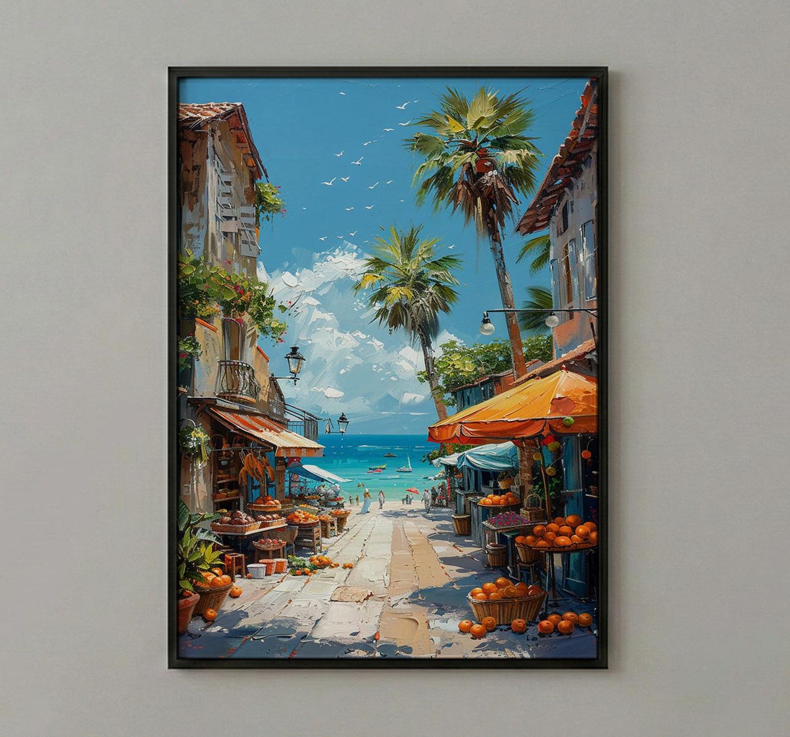 Noumea Market Food Wall Art, French Bakery Home Decor - Tropical Island Town Summer Getaway — view 2