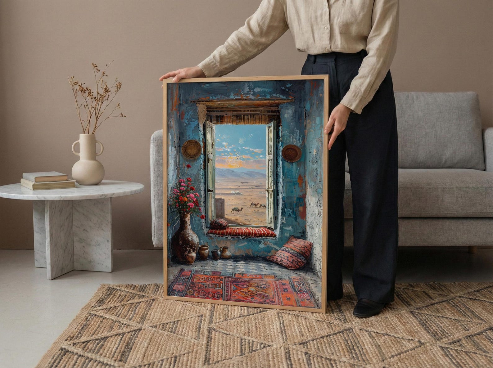 Rajasthan Desert Art Print, Camel Landscape Decor - Boho Pottery Poster — view 5