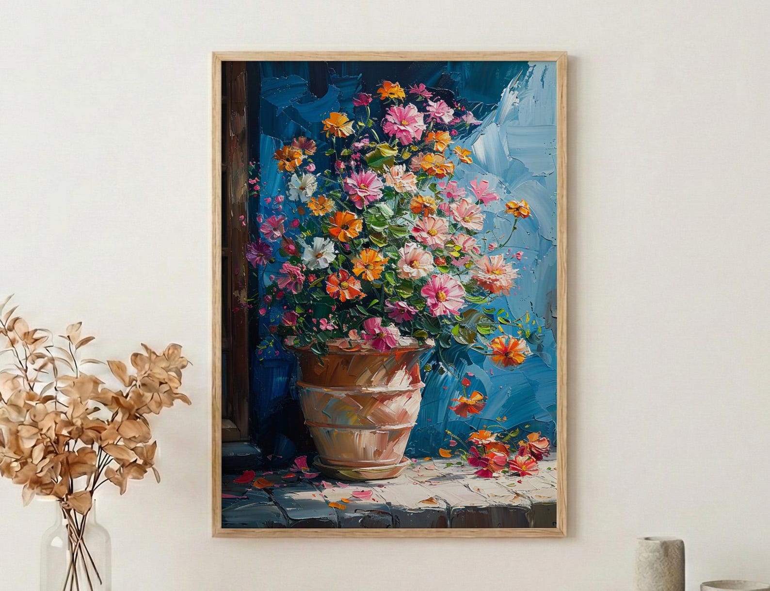 Terracotta Clay Pot Poster, Tropical Flower Room Decor - Handmade Garden Market Summer Sun