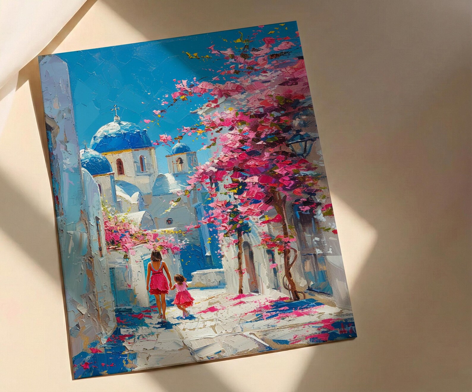 Santorini Greece Print, Mothers Day Gift From Daughter, Blue Dome Wall Art, Mother Daughter Poster, Shipped Wall Art — view 2