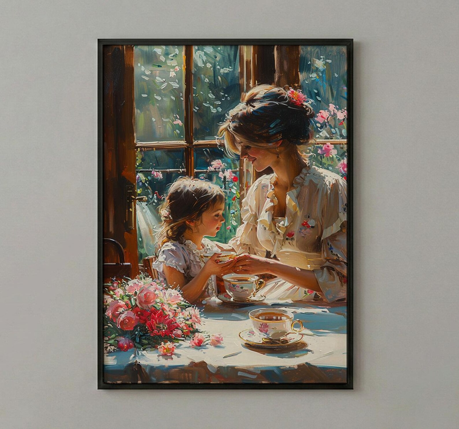 English Tearoom Wall Decor, Grandmother Art - Thick Oil Painting Style — view 3