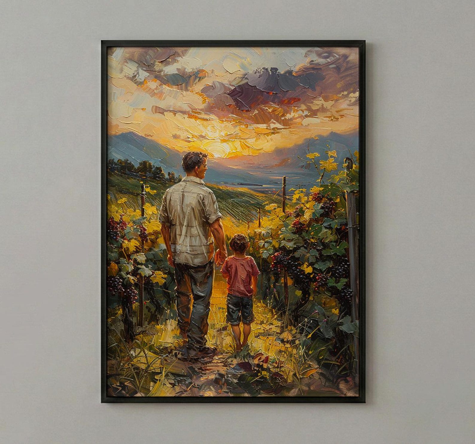 Vineyard Landscape Wall Art, Father And Child Print - Dad Birthday Gift — view 3