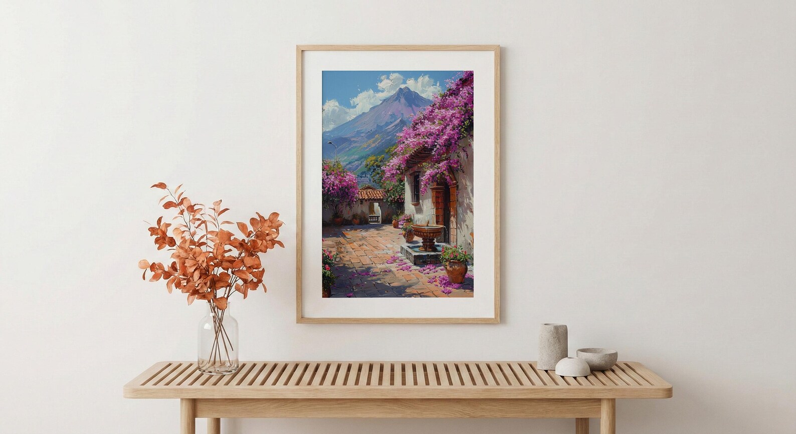 Antigua Art Print, Guatemala Spring Wall Decor - Bougainvillea Volcano — view 5