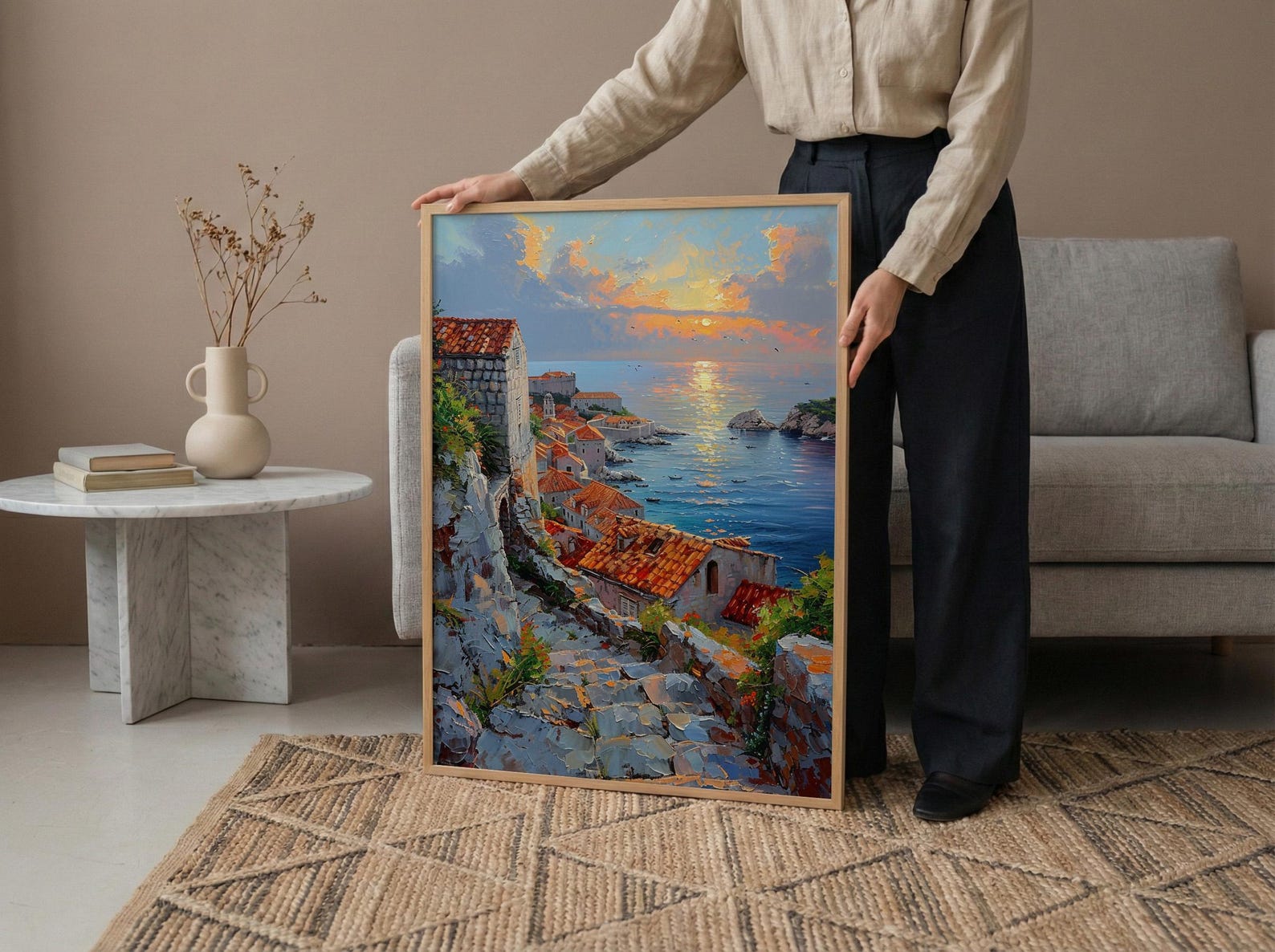 Dubrovnik Wall Art, Croatia Travel Print, Old Town Decor, Impasto Oil Painting, Terracotta Rooftops, Game of Thrones Vibe, Sea — view 6