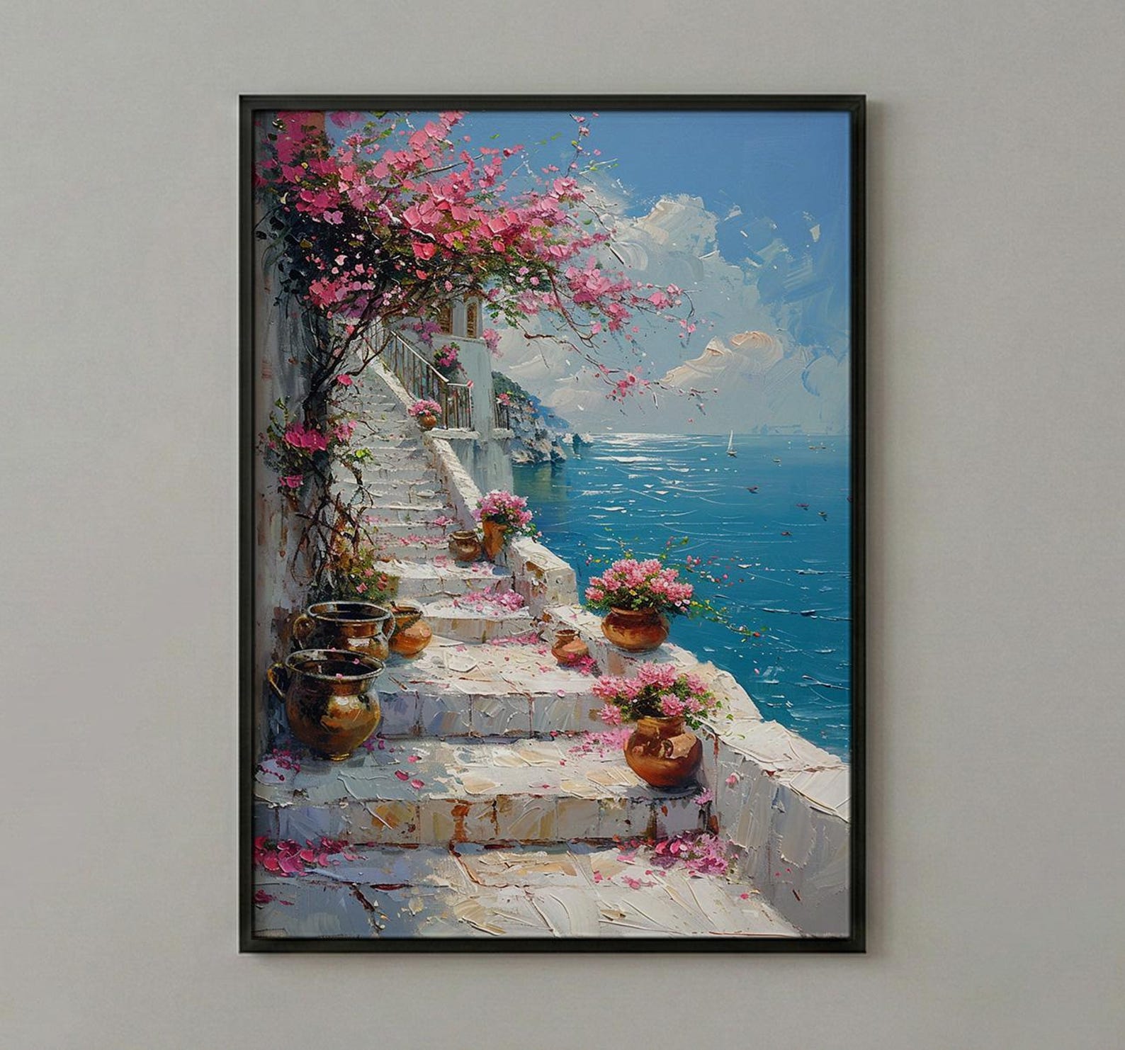 Udaipur Lotus Stairs Wall Art, White Marble Spring Print - Living Room Decor — view 3