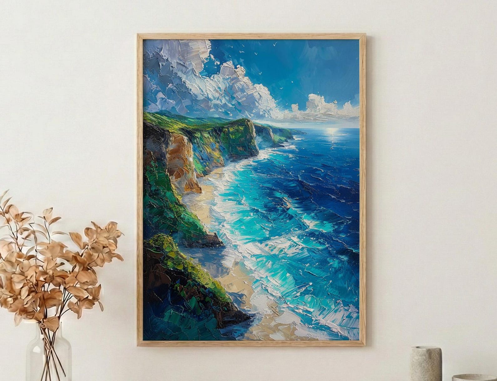 Nusa Penida Poster, Dinosaur Cliff Decor - Deep Blue Ocean Art