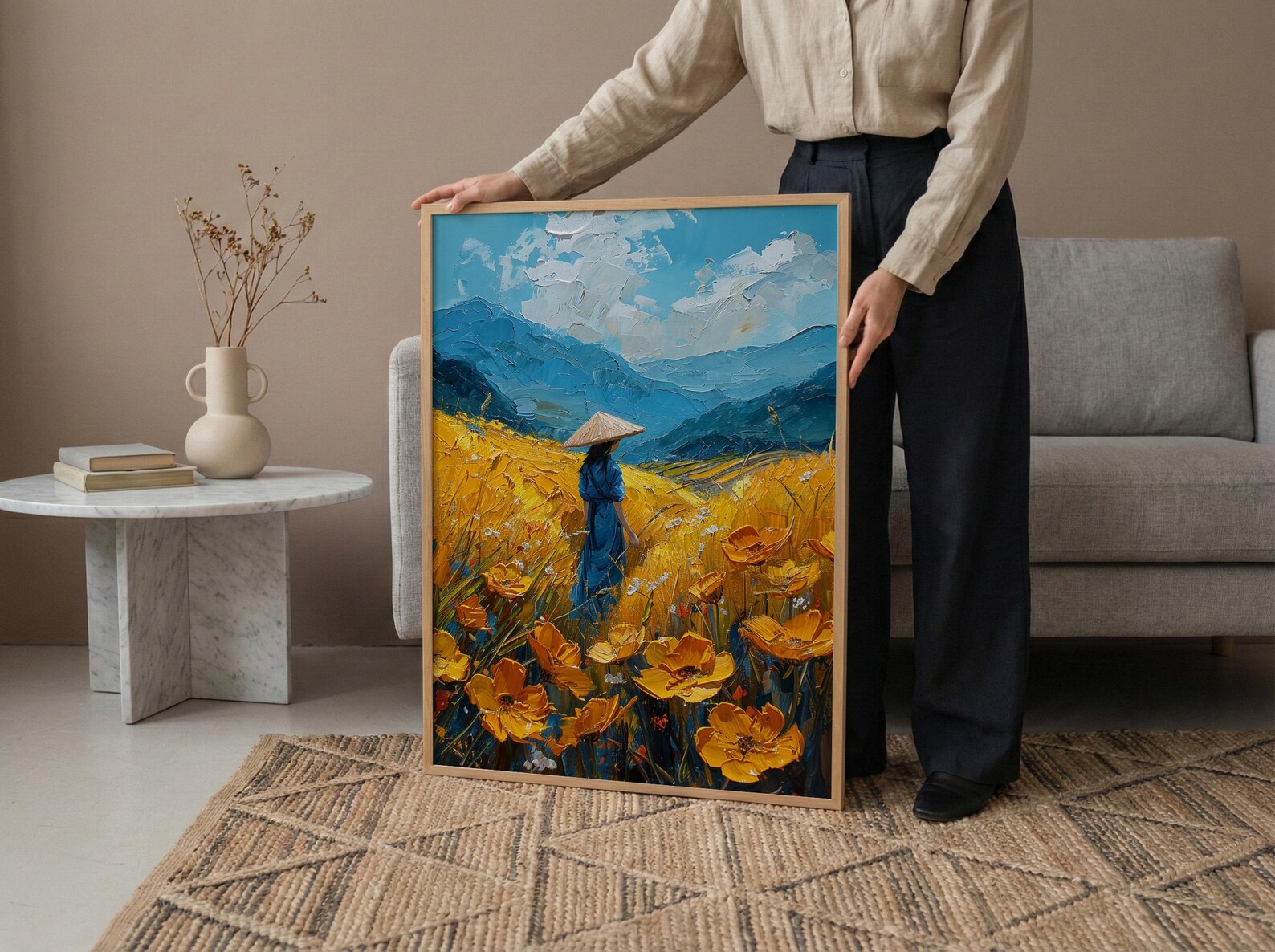 Vietnam Rice Terrace, Summer Farm Decor - Conical Hat Print — view 5