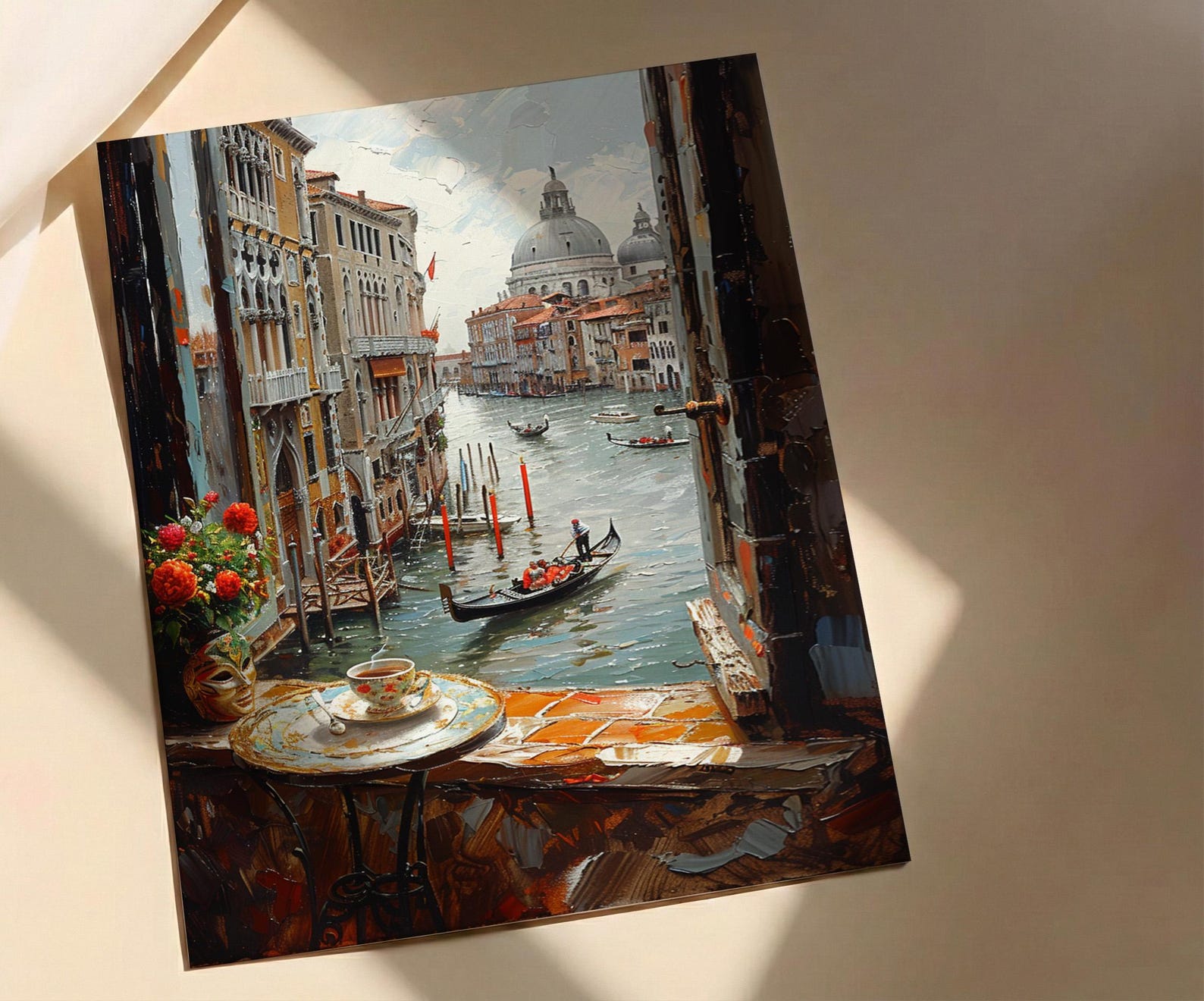 Venice Window Wall Art, Grand Canal Decor - Espresso Cup Mask Landscape — view 5