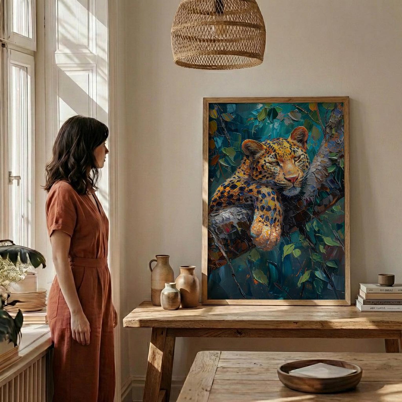 Leopard Wall Art, African Jungle Wall Decor - Golden Sunlight Landscape — view 5