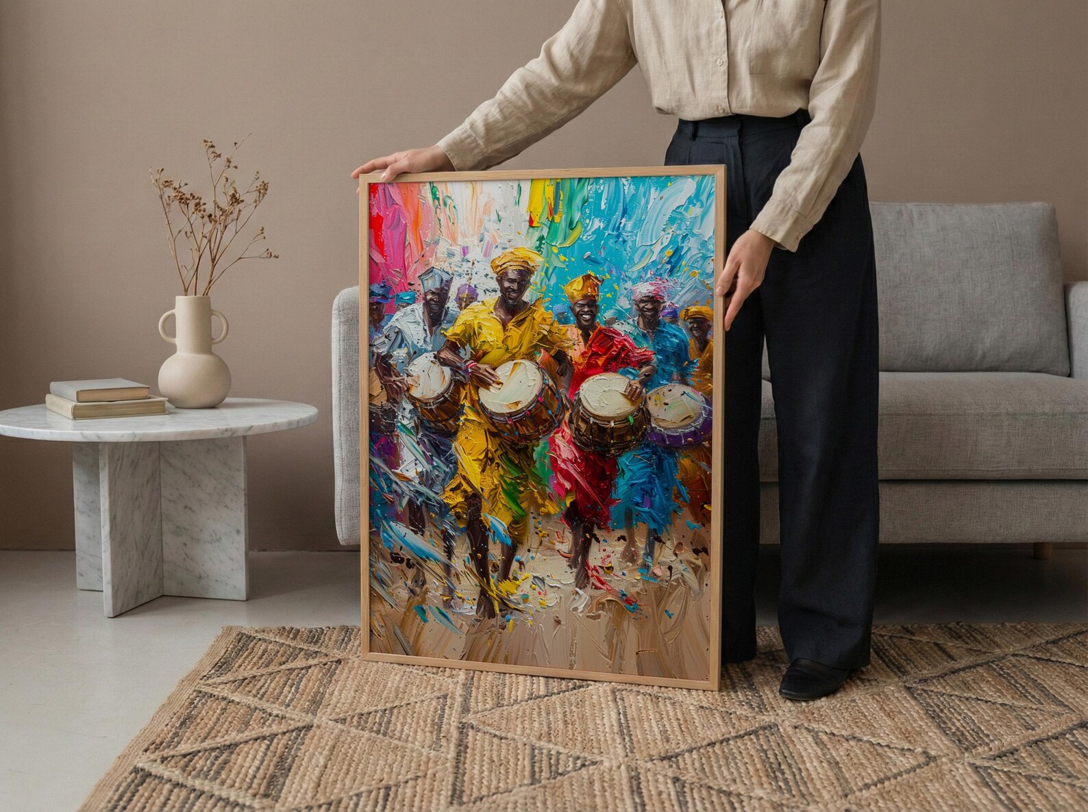 African Festival Drummers Wall Art, Colorful Summer Decor - Energetic Djembe Print — view 6