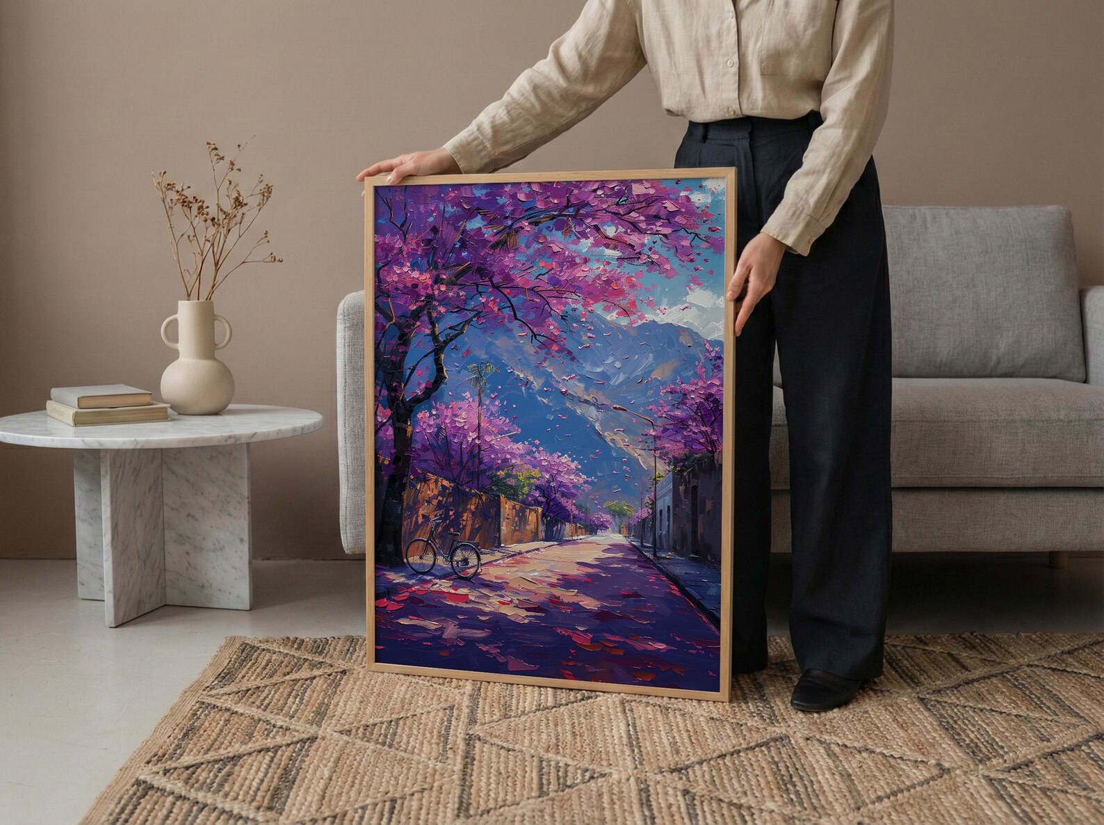 Pretoria Jacaranda Tree Art Print, Purple Spring Decor - Textured Impasto Oil Painting — view 6
