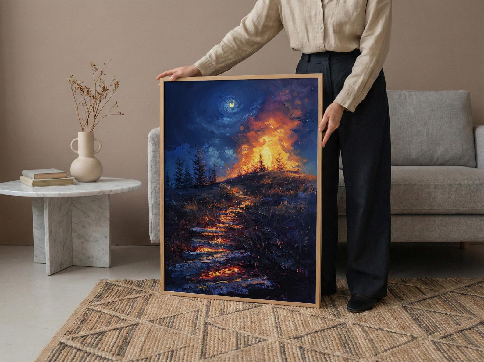 New England Night Art Print, Historic Fire Decor - Wild Americana Landscape — view 6