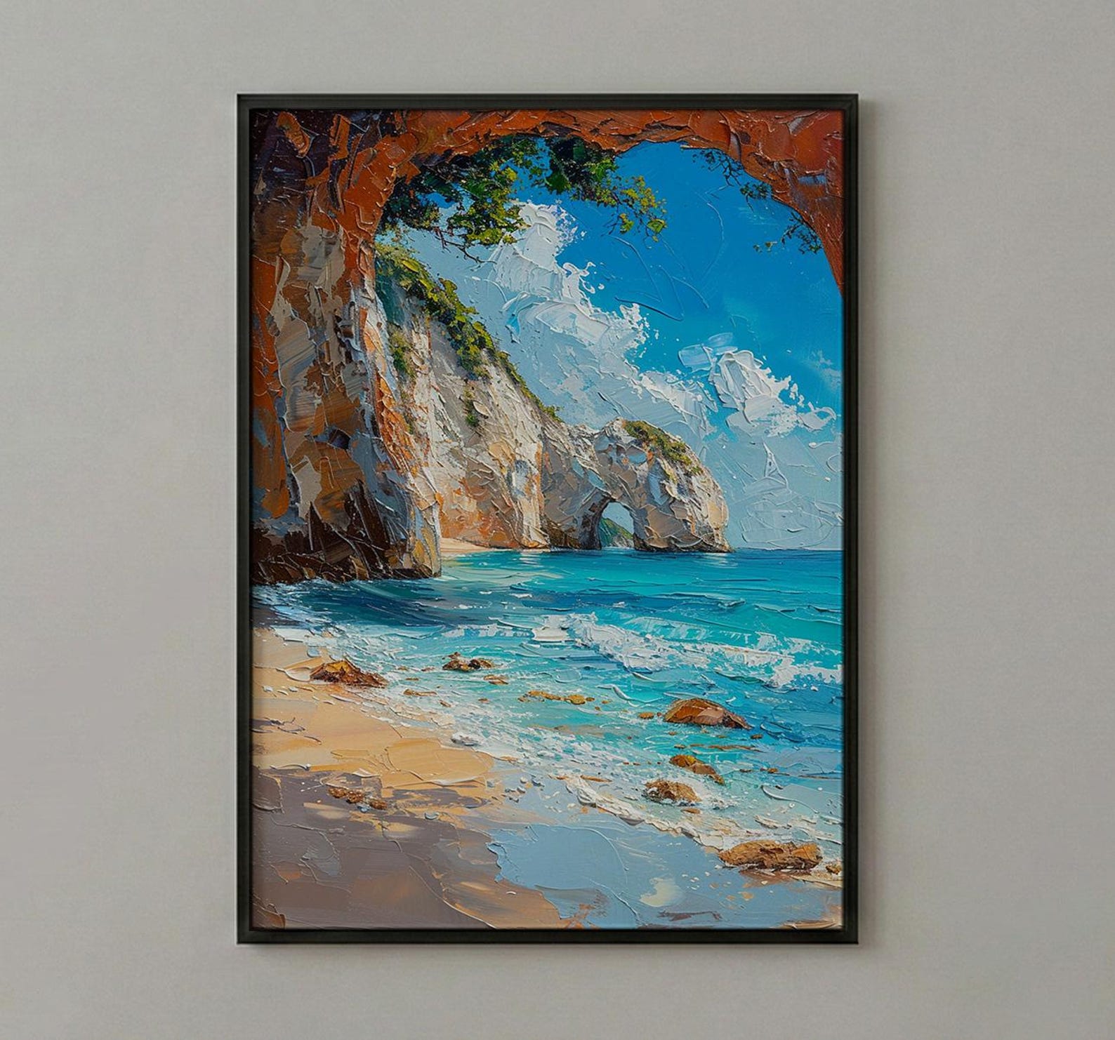 Cathedral Cove Arch Art Print, New Zealand Home Decor - Sunny Coast Beach Summer Holiday — view 2