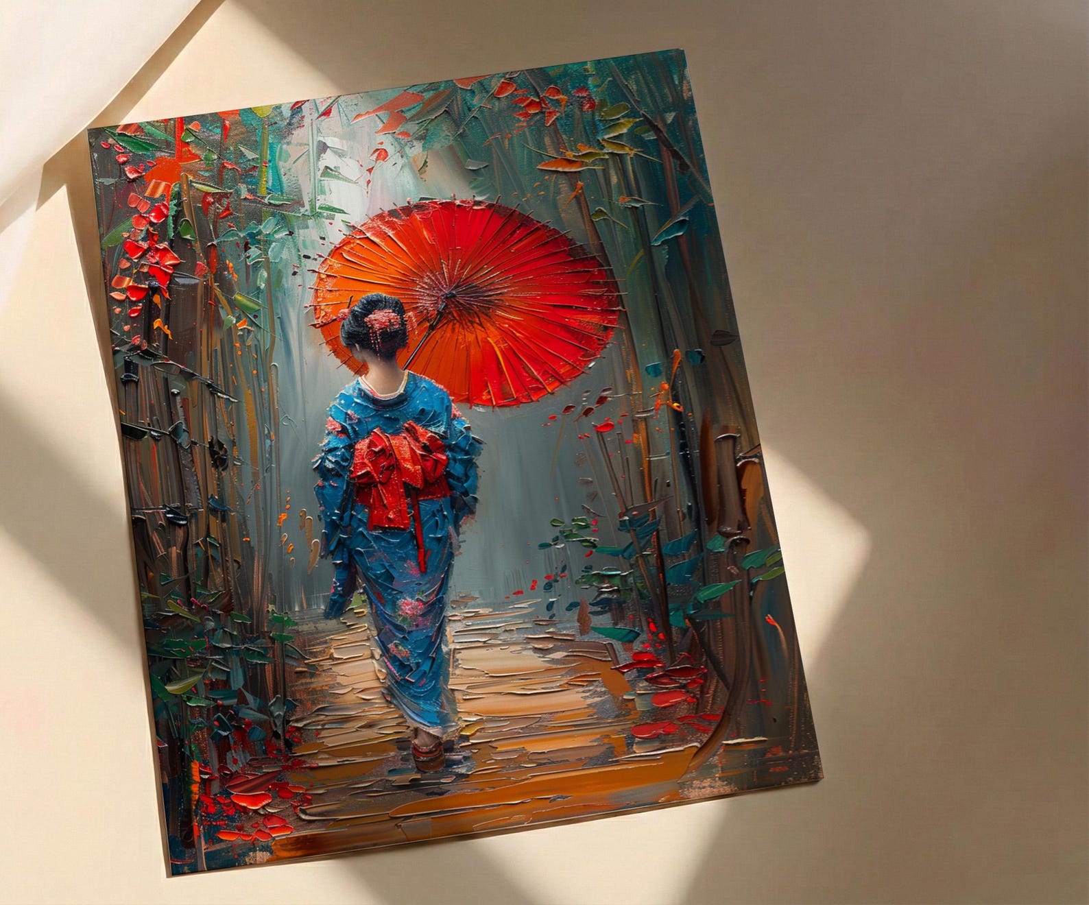 Kyoto Geisha Poster, Red Umbrella Decor - Japan Street Art — view 3