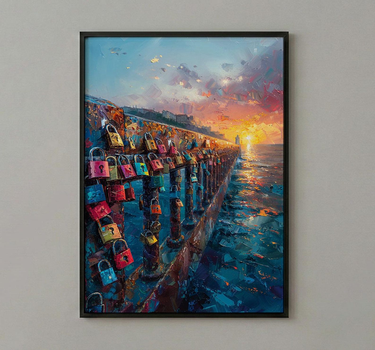 Love Padlocks Art Print, Romantic Bridge Decor - Master Bedroom Art — view 3
