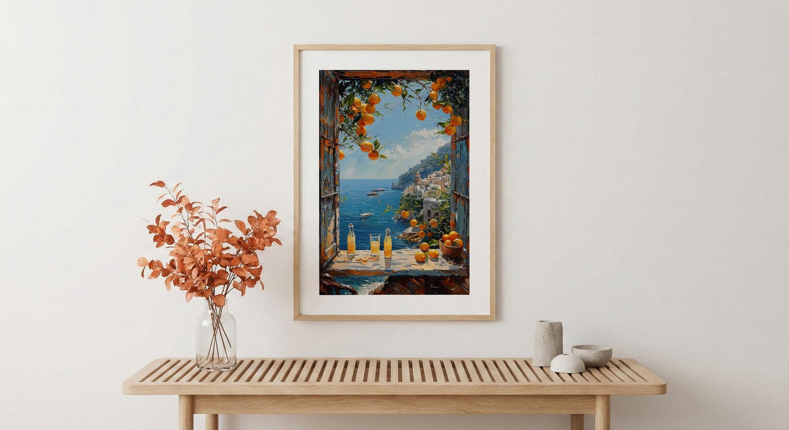 Amalfi Coast Poster, Italy Window Art Print, Limoncello Ocean Wall Art, Lemon Tree Painting, Sunny Coastal Decor — view 5
