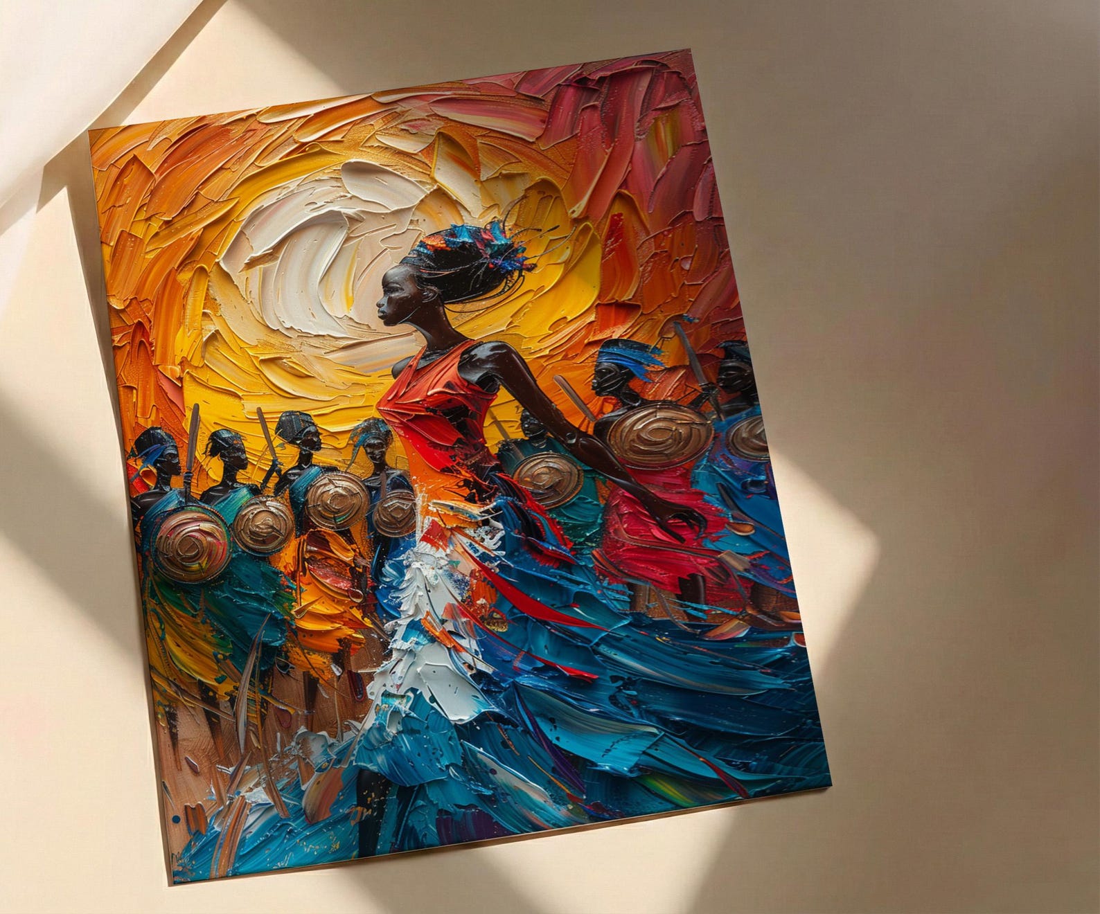 Zulu Dance Wall Decor, Serengeti Village Print - Thick Oil Painting Style — view 2