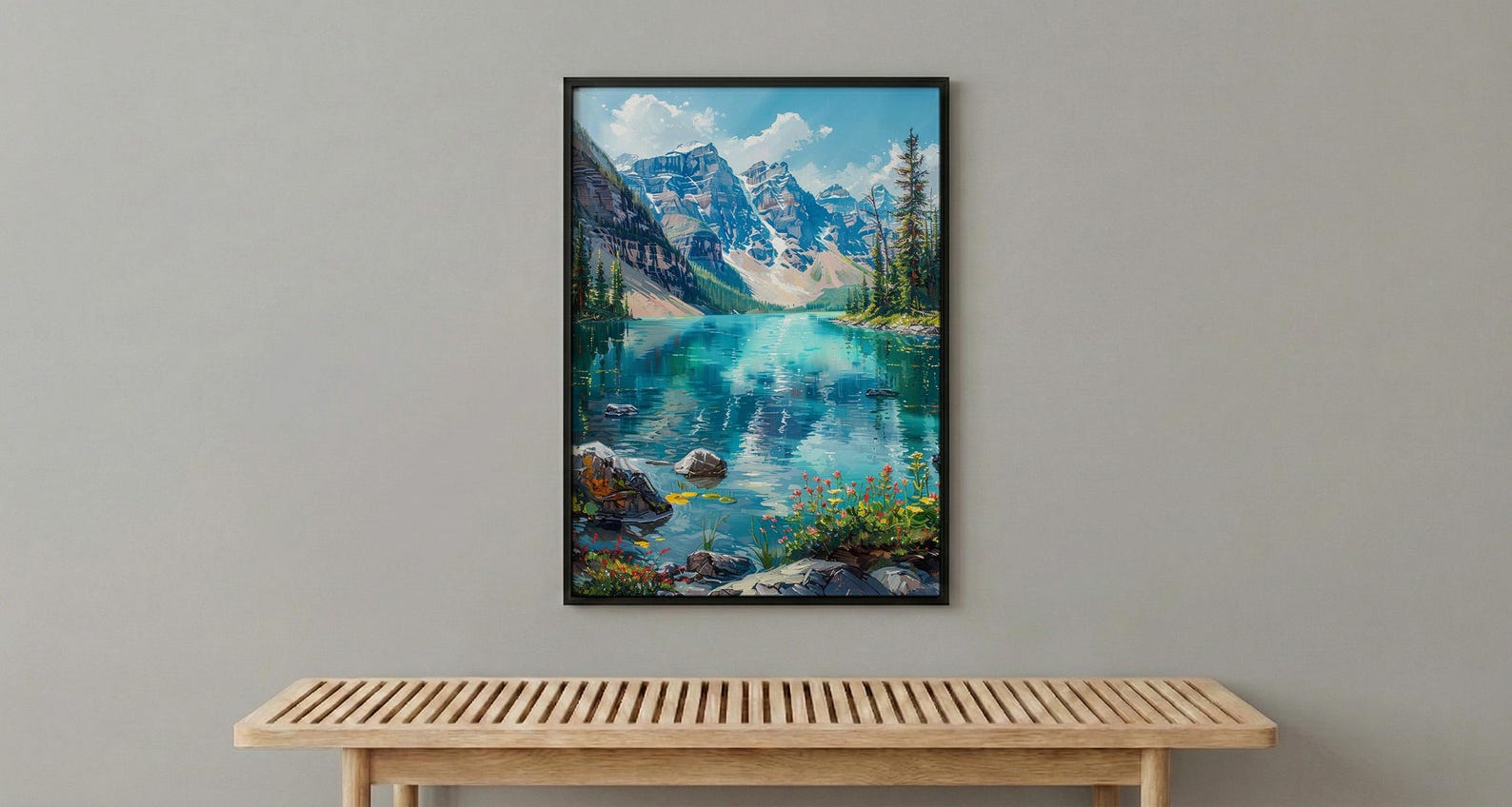 Glacier National Park Art Print, Majestic Montana Travel Decor - Lush Green Mountain Lake — view 6