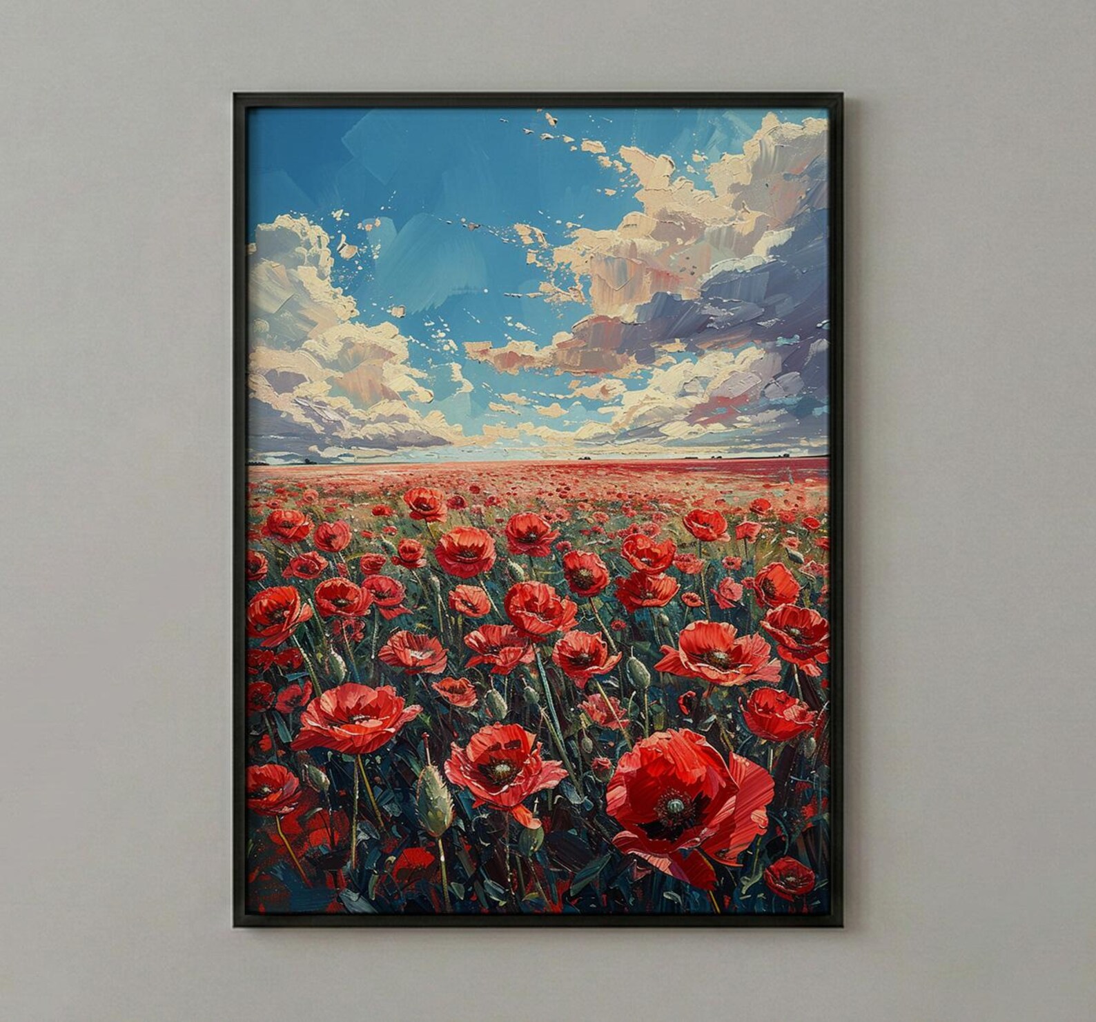 Red Poppy Field Wall Art, Patriotic Floral Decor - Summer Botanical Print — view 3