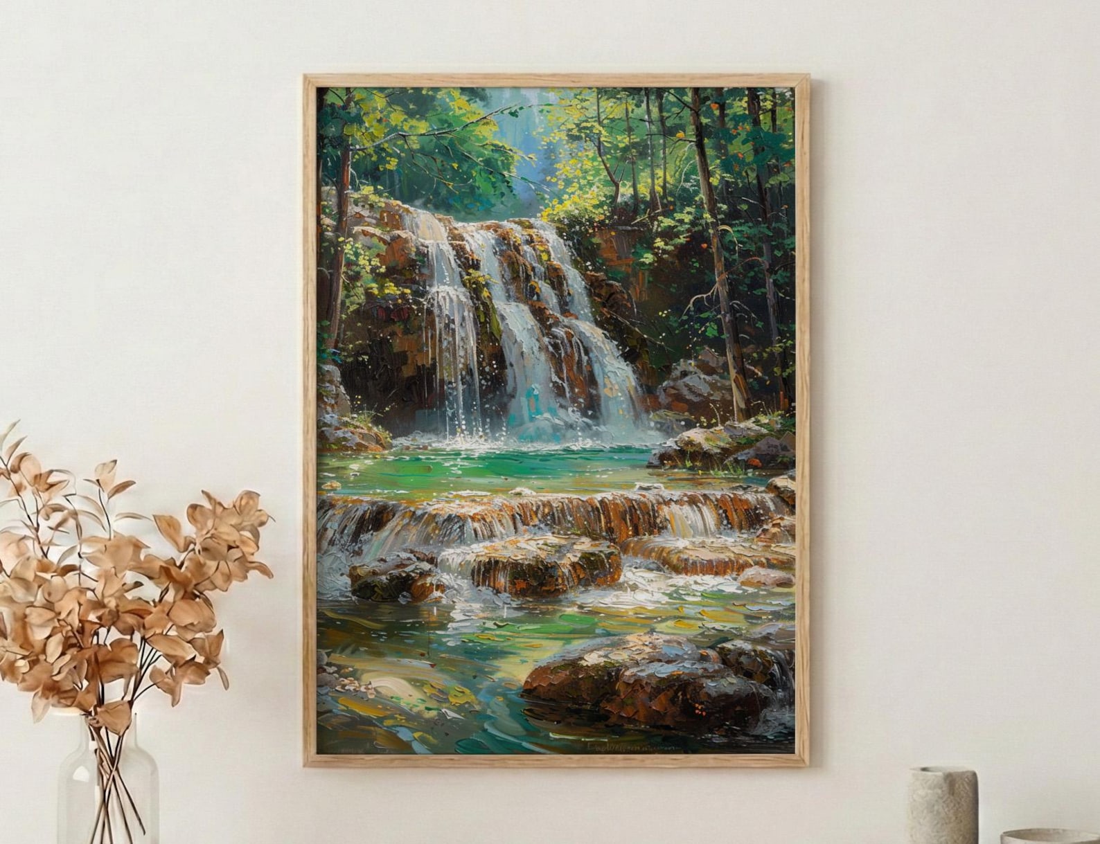 Plitvice Lakes Art, Croatia Nature Decor - Emerald Waterfall Print