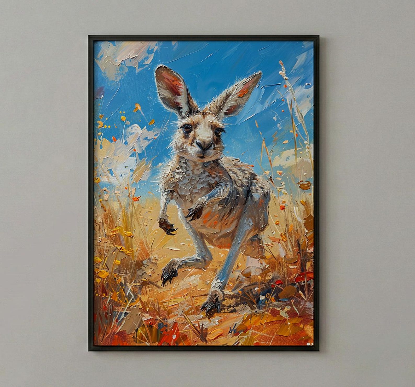 Australia Kangaroo Wild Art Print, Red Earth Home Decor - Dusty Outback Desert Summer Morning — view 2
