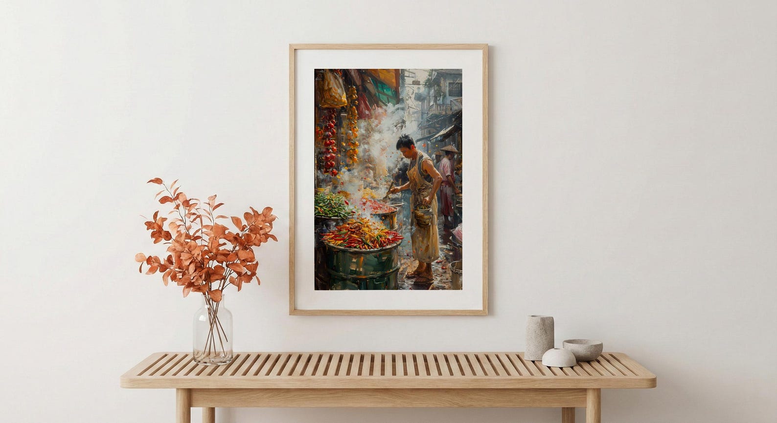 Santa Fe Chili Wall Art, New Mexico Market Decor - Vibrant Street Summer Food Scene — view 5
