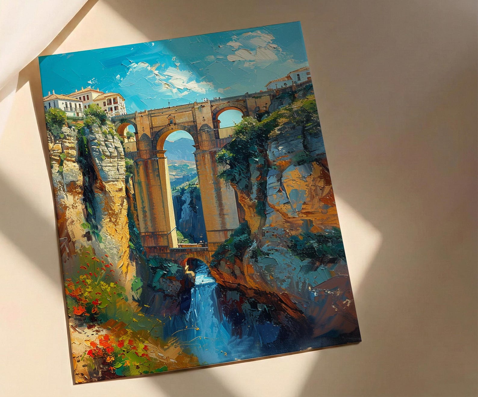 Ronda Bridge Poster, Spain Gorge Decor - Ancient Stone Art Print — view 3