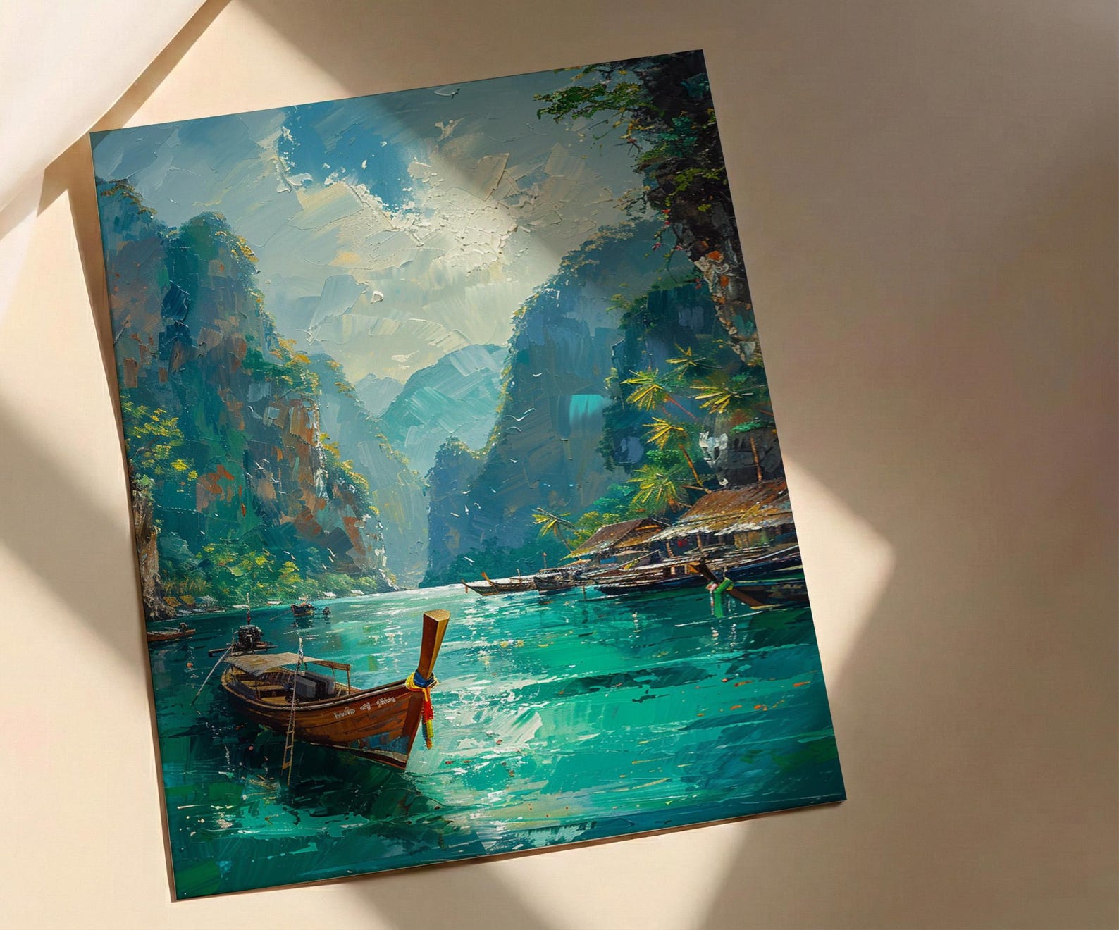 Phuket Ocean Poster, Turquoise Water Decor - Longtail Boat Print — view 2
