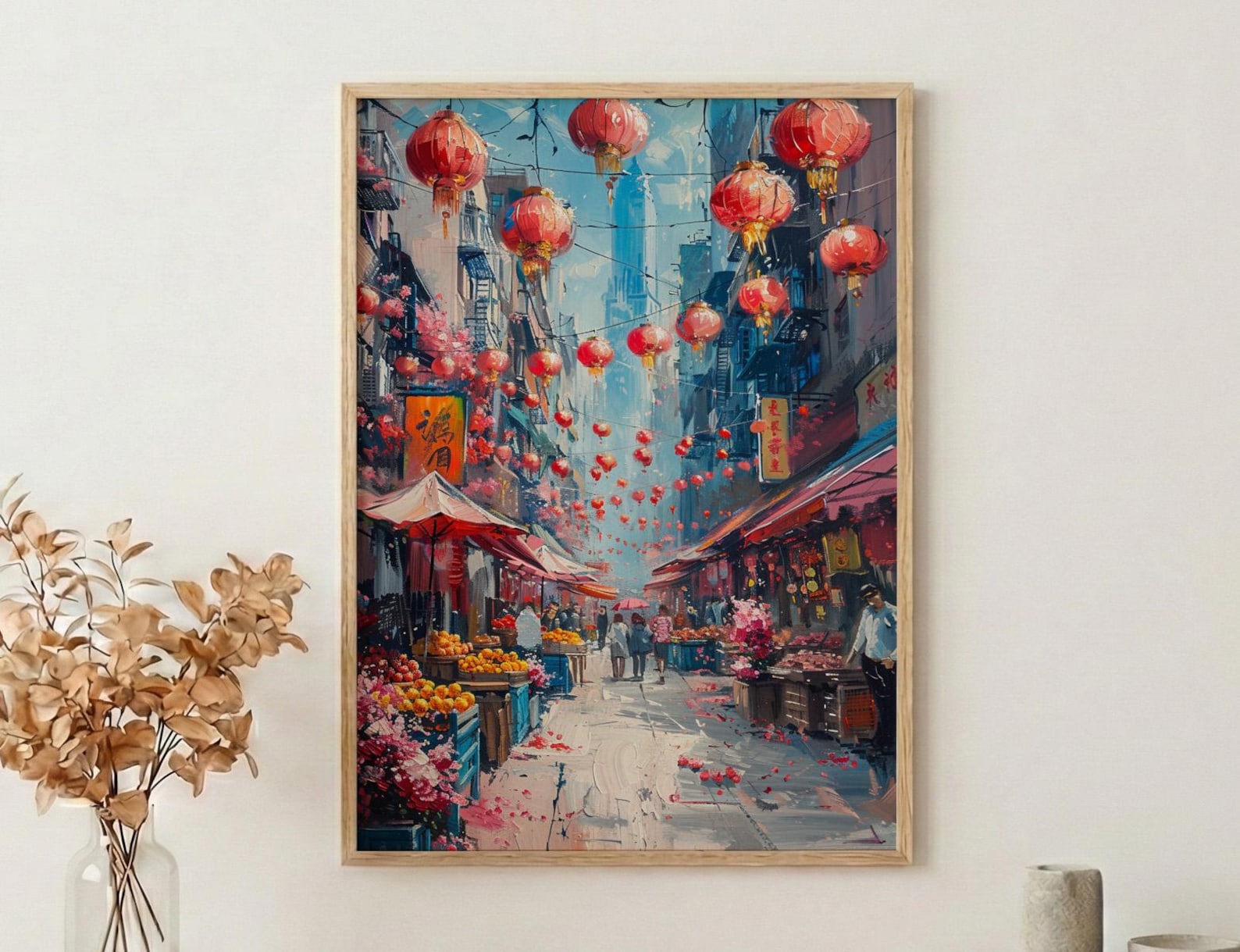 San Francisco Chinatown Poster, California Street Travel City Decor - Red Lantern Summer Market View